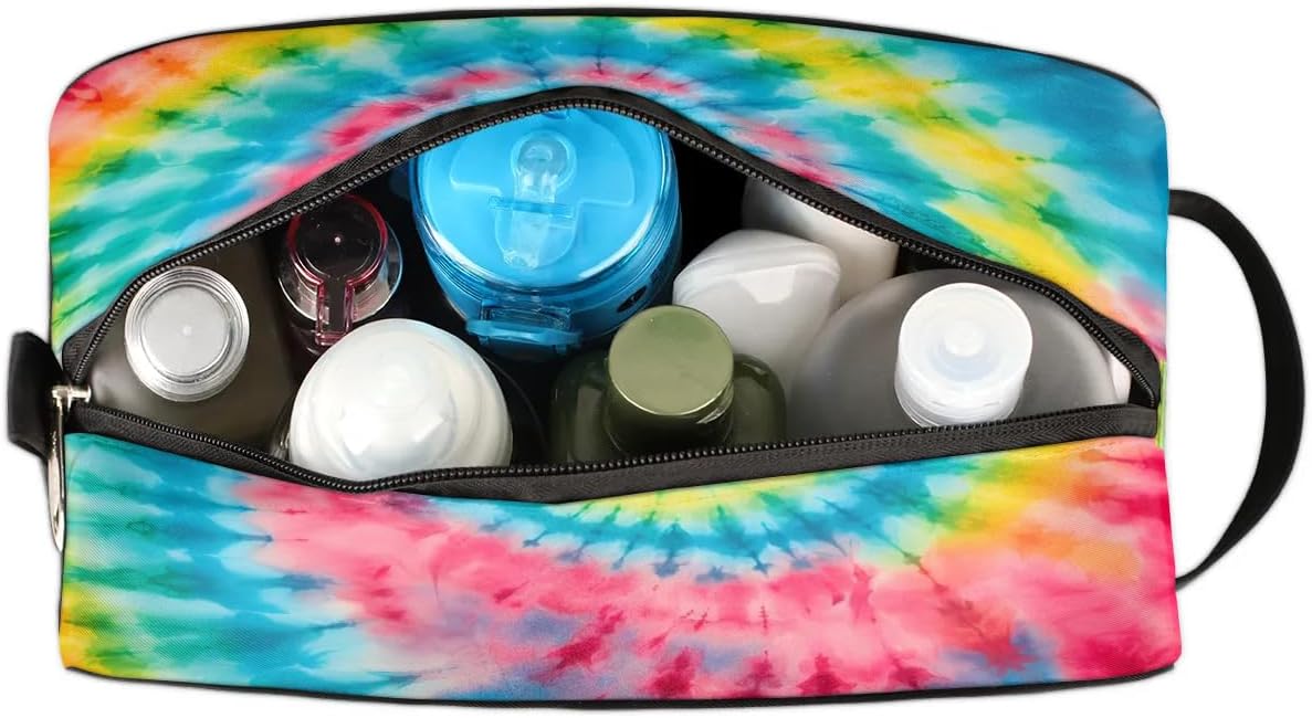 Colorful Swirl Tie Dye Travel Toiletry Bag Kit for Men Cosmetic Makeup Bag for Women Waterproof Shaving Bag Hanging Wash Bag Organizer for Toiletries Accessories