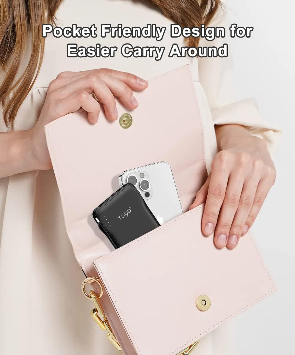 TG90° Portable Charger with Cords 10000mAh Power Bank with Built in Cables Battery Backup Cell Phone External Battery Pack Compatible with iPhone 17 16 15 14 13 12 Samsung S22 S21 Google iPad etc