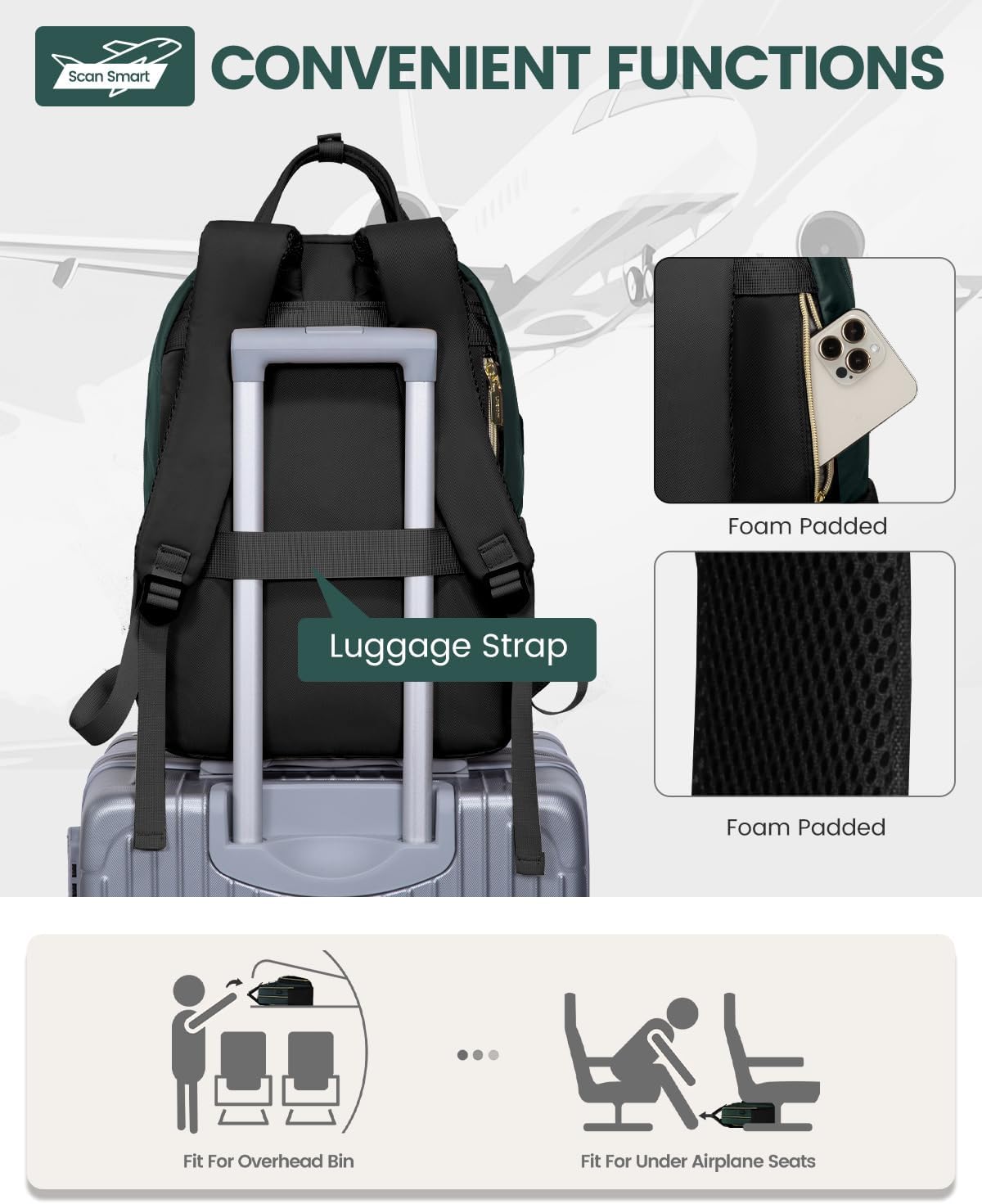 LOVEVOOK Backpack for Women,Laptop Backpack Women,Fits 17 Inch Laptop Bag,School Backpacks,Fashion Travel Work Anti-theft Bag,Waterproof Business Computer College Backpack Purse,Dark green-Black