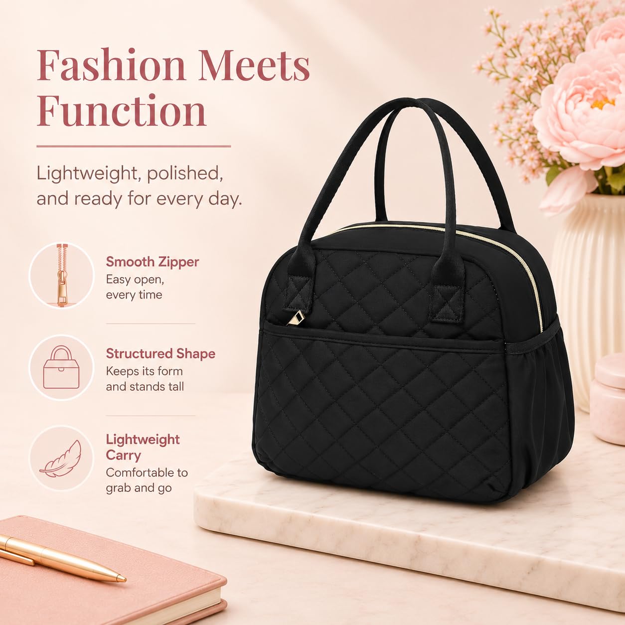 CAMTOP Lunch Box for Women Insulated Lunch Bag Lunchbox Cooler Thermal Leakproof Quilted Reusable