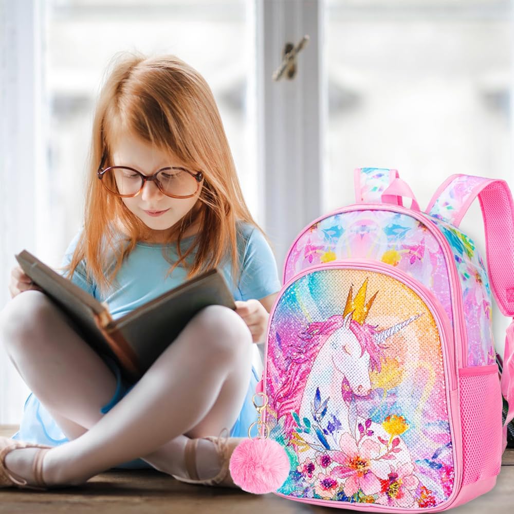 WZLVO Kids Backpack for Girls,Prechool Elementary Kindergarten School Bookbag and Lunch Box