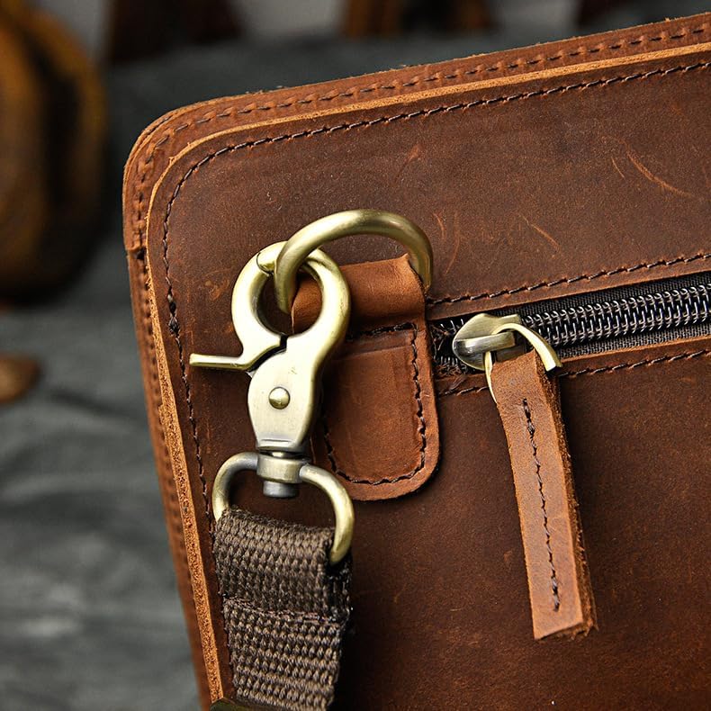Vintage Crazy Horse Leather Business Briefcase - Under Arm Clutch Bag with Tablet Case & Organizer