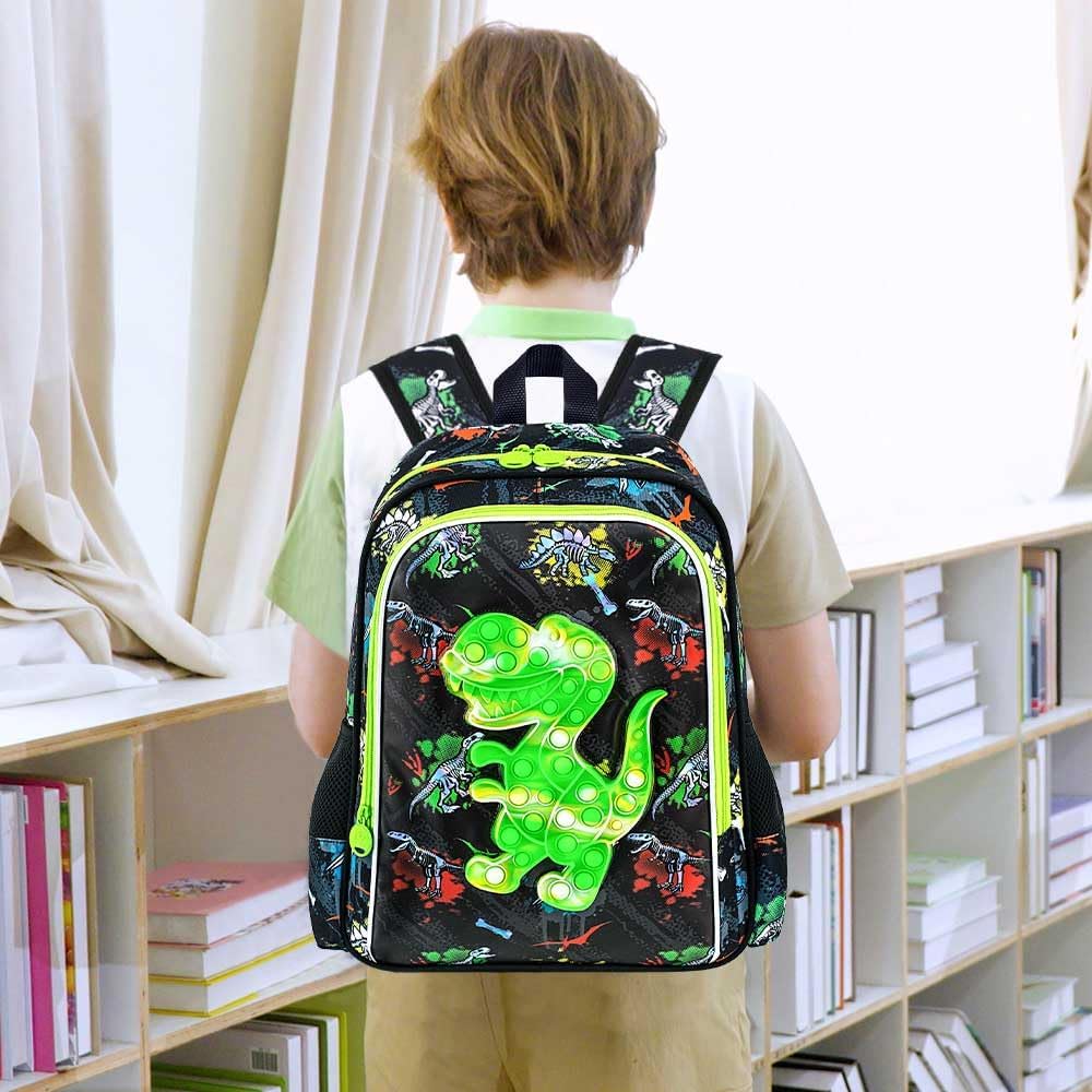 AGSDON 3PCS Dinosaur Backpack for Boys, 16" Kids Backpacks Water Resistant with Lunch Box, Bookbag for Elementary Preschool