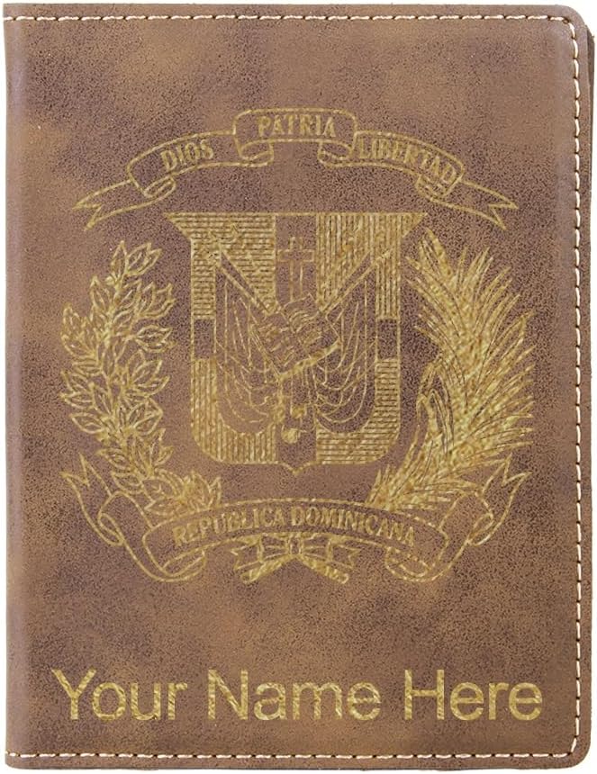 LaserGram Faux Leather Passport Holder, Coat of Arms Dominican Republic, Personalized Engraving Included (Rustic)