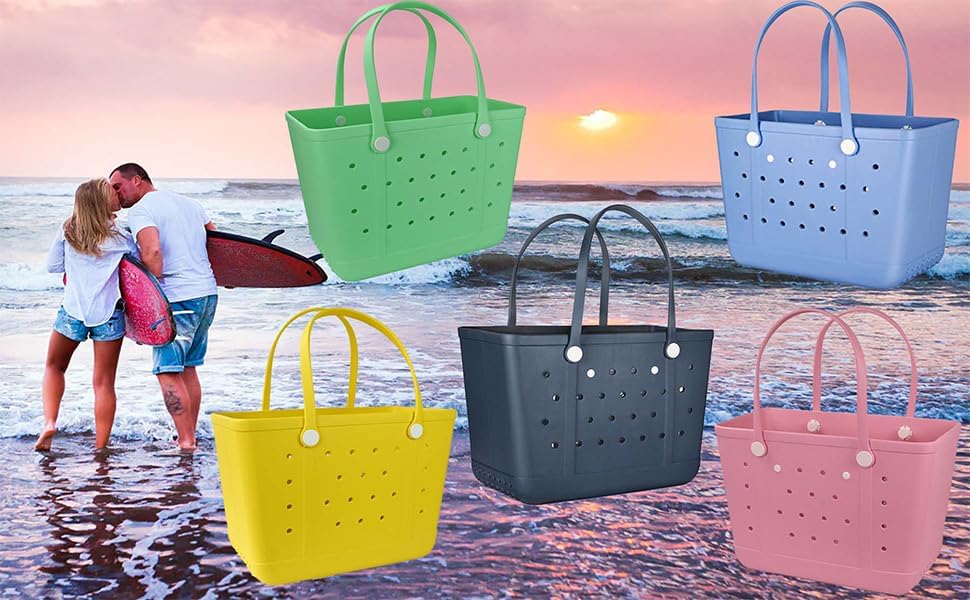 Tote Bag for Women - Large Rubber Beach Bag, Medium Waterproof Sandproof Travel Tote Bags for Beach Outdoor Sports