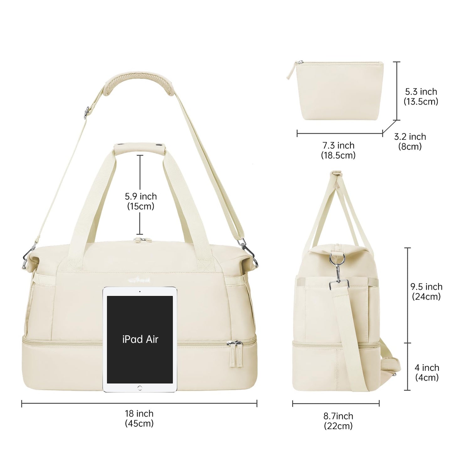 Gym Bag for Women, Personal Item Travel Bag with Shoes Compartment for Trip