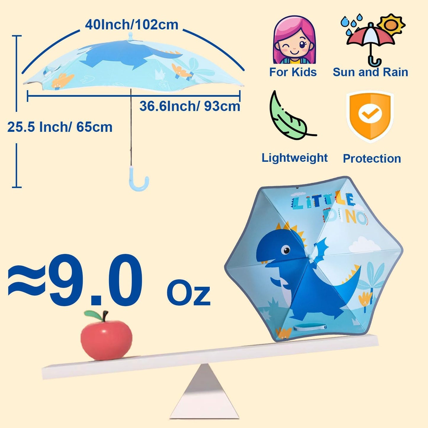 Kids UV and Rain Umbrella Sun Protection With Round Edges for Boys Girls Toddlers Easy Grp Curved Handle Stick Umbrella with Reflective Strip