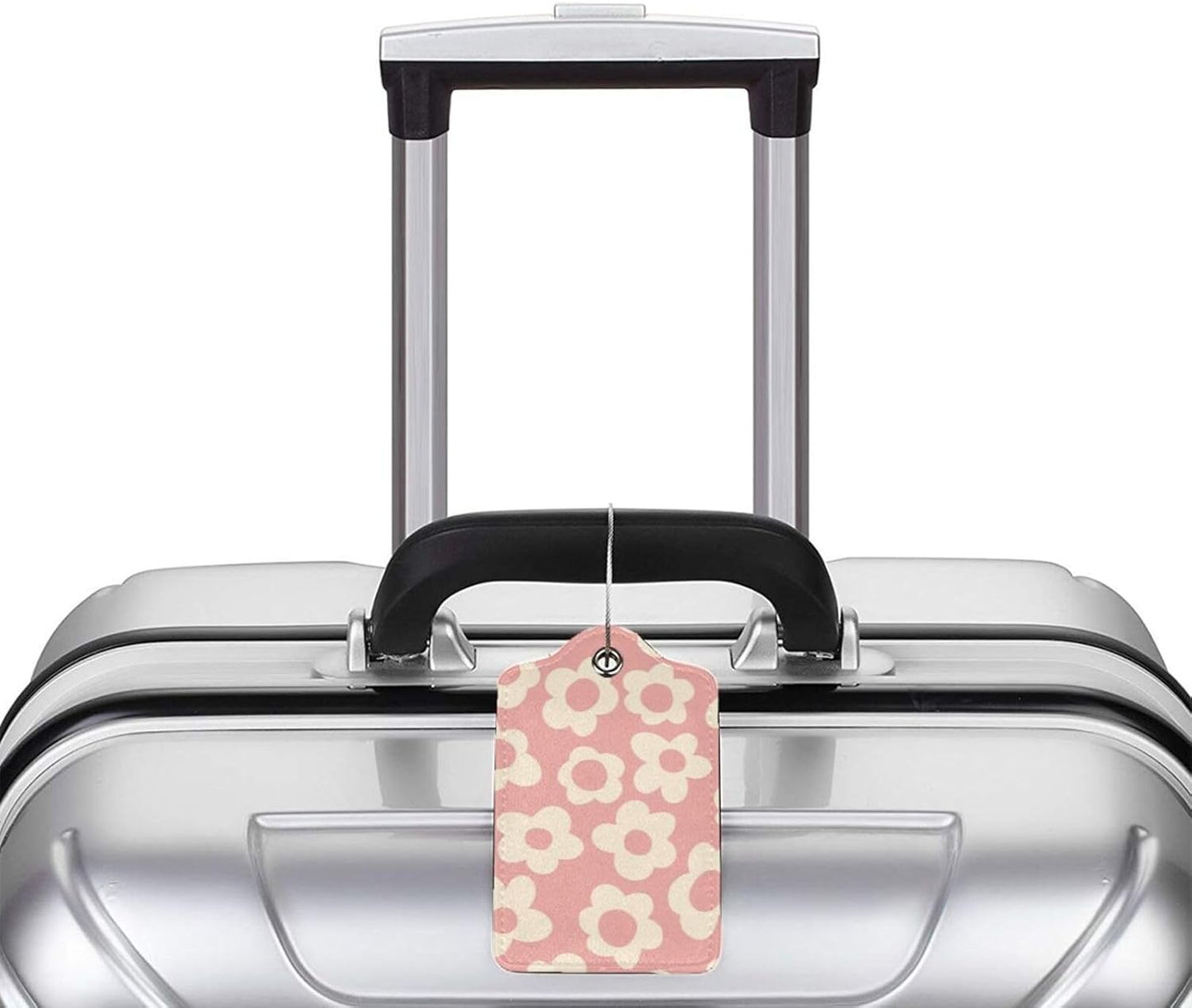 2 Pcs Pink Green Hippie Flower Luggage Tags for Suitcase, Cute Vintage Groovy Flowers Gift for Privacy Cover ID Label with Stainless Steel Loop