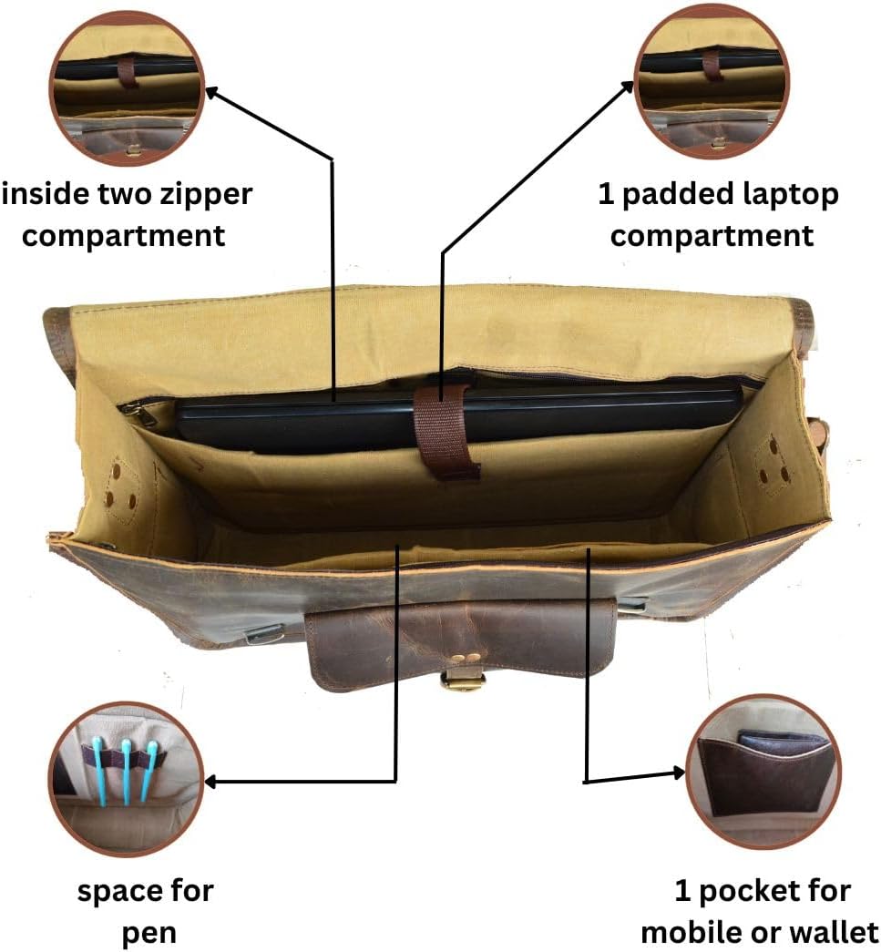 Satchel And Fable 16 inch Leather Messenger bag for men Handmade Vintage Laptop Computer Shoulder Brown Office Briefcase (Dark Brown, 16" L x 12" H x 4" W)