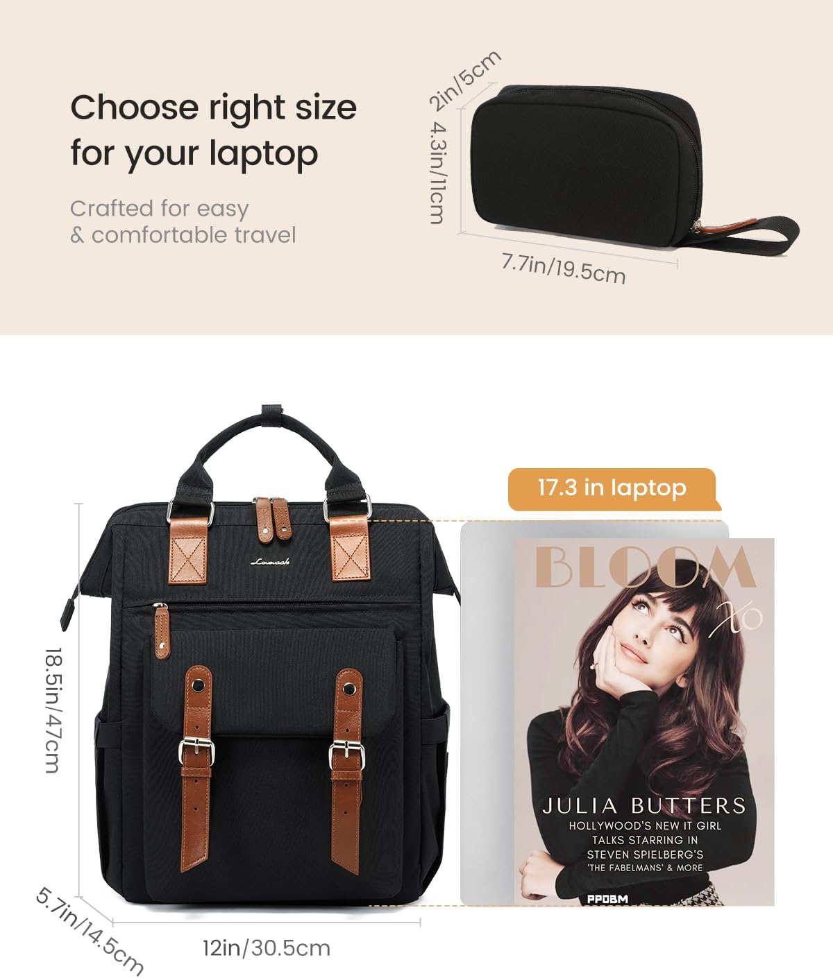 LOVEVOOK Laptop Backpack Purse for Women Work Traveling Commuter Backpack Business Computer Bag Doctor Nurse Bags College Backpack Teacher Laptop Bag, 15.6 Inch, Black-brown (Upgraded)