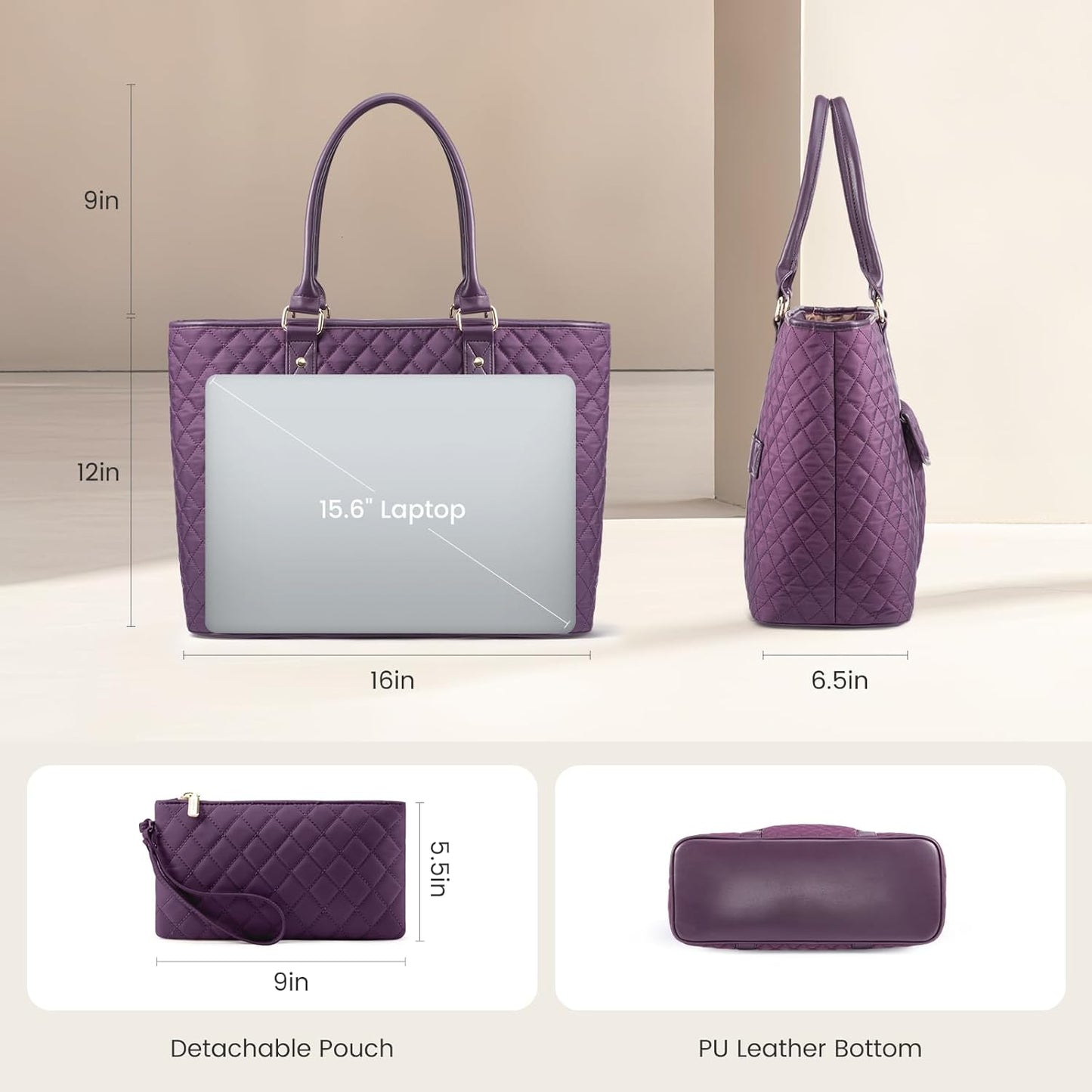 LOVEVOOK Laptop Tote Bag for Women 15.6 Inch,Waterproof Computer Bag for Laptop for Womens,Quilted Travel Work Tote Bags for Women,Stylish Laptop Bag Purse with Luggage Sleeve for Teacher,Nurse,Office