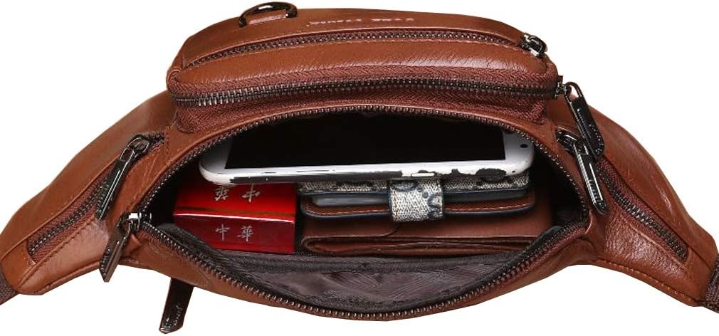 Leather Fanny Pack Waist Bag for Men Women Outdoor Travel Hiking Camping Walking Running Hip Bum Belt Slim Cell Phone Purse Wallet Pouch (#03Black)
