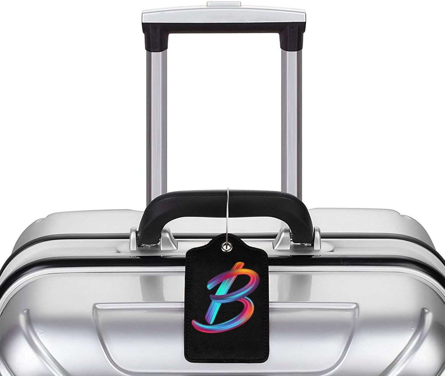 2 Pack Initial Luggage Tags for Suitcase, Colorful Letter Design Cruise Name Bag Tags, Novelty Baggage Identifiers with Full Privacy Cover, Leather ID Label for Women Men Kids Travel, Rainbow Letter B