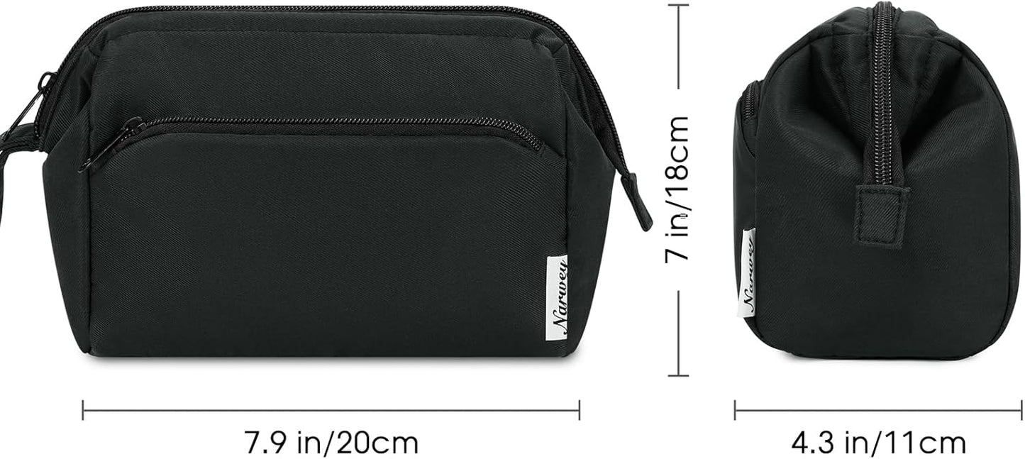 Narwey Makeup Bag Women Wide-open Make up Bag Travel Cosmetic Bag Organizer Toiletry Bag for Cosmetics Toiletries Accessories (Black)