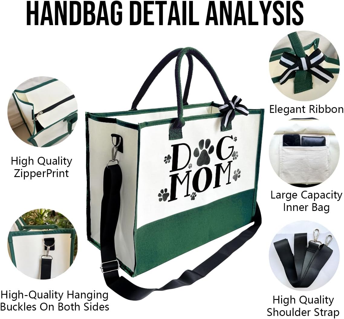 Dog Mom Tote Bag, Canvas Tote Bag for Women, Shoulder Beach Bag, Reusable Travel Beach Tote, Gifts for Dog Lovers and Pet Owners, Durable Everyday Handbag and Shopping Bag B1