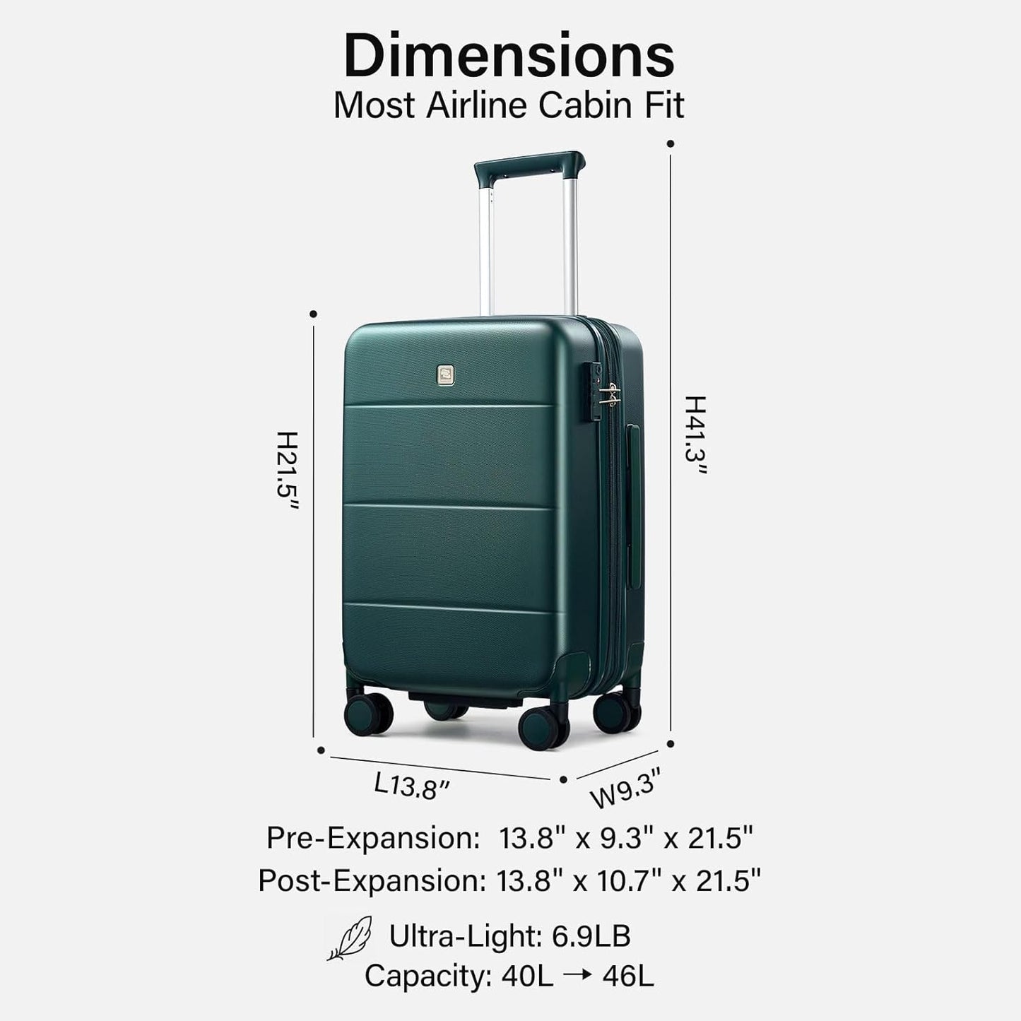 Hanke Expandable Carry On Luggage 22x14x9 Airline Approved, 20 Inch Hardside Luggage with Spinner