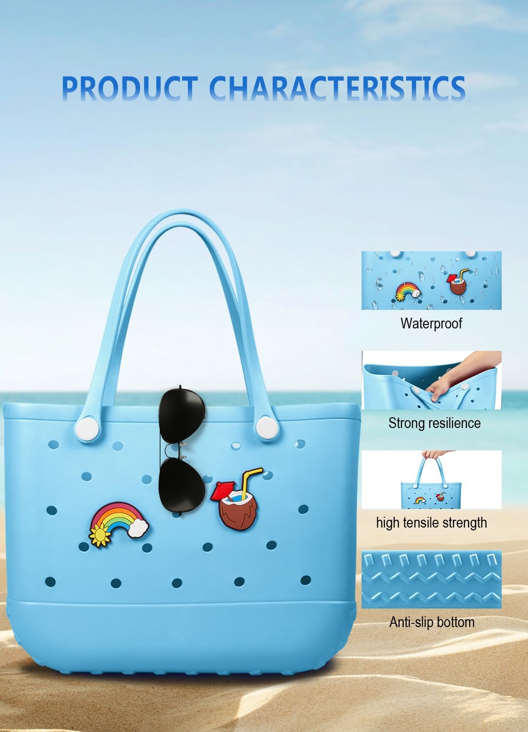 Beach Bag Rubber Tote Bag - Waterproof Travel Bag for Women Washable Tote Bag Handbag for Sports Beach Market Pool