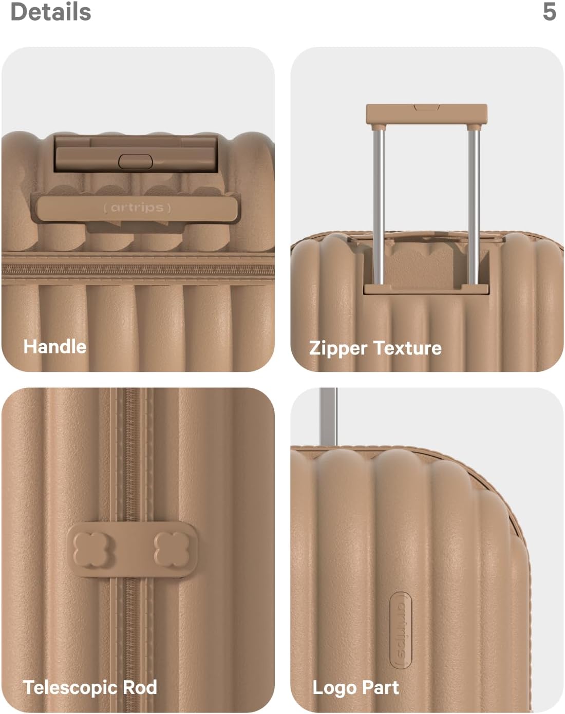 artrips Travel Luggage 28 inch,Large Suitcase with 8 Spinner Wheels,PC Lightweight Hardside Luggage,Travel Suitcase with Bread Design,TSA Lock,Brown,Large luggage hardshell 28-Inch,98L