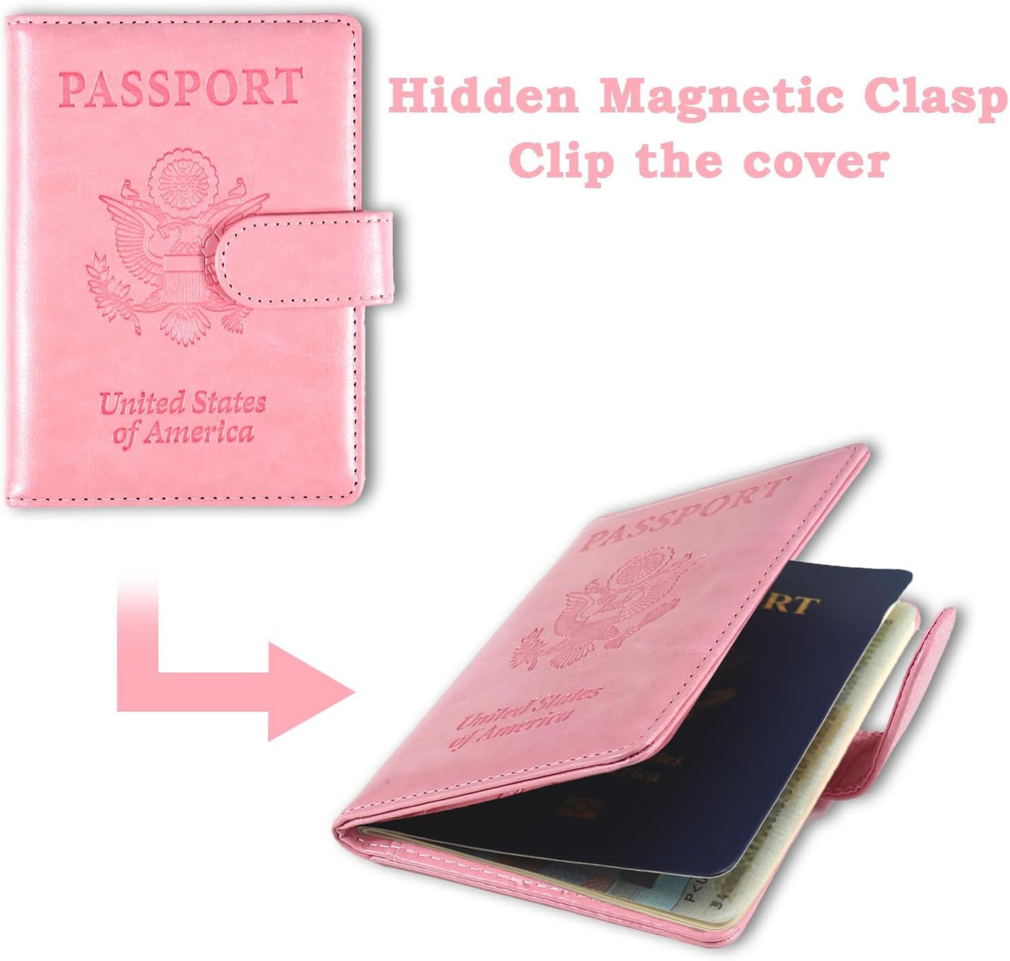 Sizobi Passport Holder for Travel, RFID Passport Cover Wallet for Women Men, Leather Passport Book Card Holder Case for International Travel Must Haves Accessories, Cruise Ship Essentials Gifts, Pink