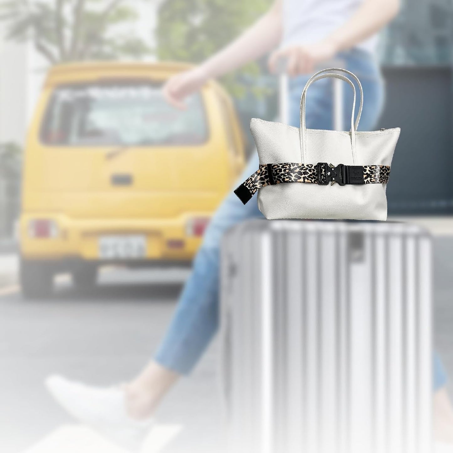Luggage Straps for Carry On, Vethers Add a Bag Travel Belt, Hands Free Luggage Helper, Adjustable and Stylish Belt with Metal Buckles for Second Bag, Tote, Airport Travel Accessory (Leopard)