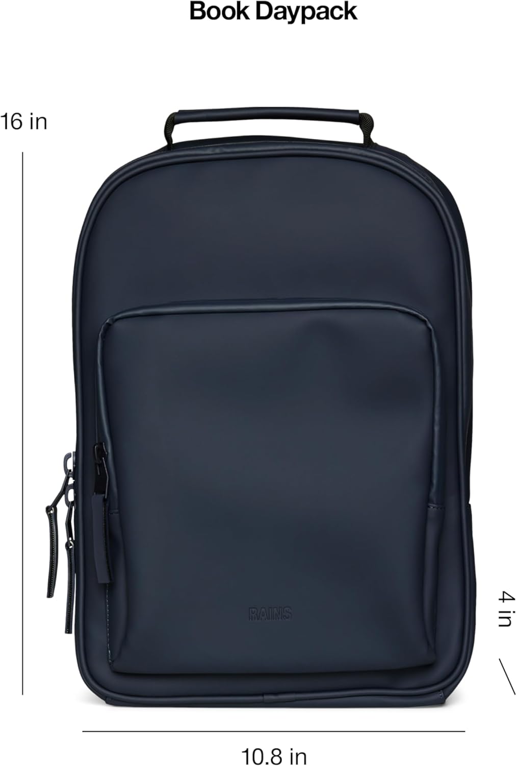 RAINS Book Daypack - Navy Laptop Backpack for Men and Women, Waterproof Black Minimalist Commuter Bag with 15” Laptop Room, Front Zip Pocket - 2 Year Warranty