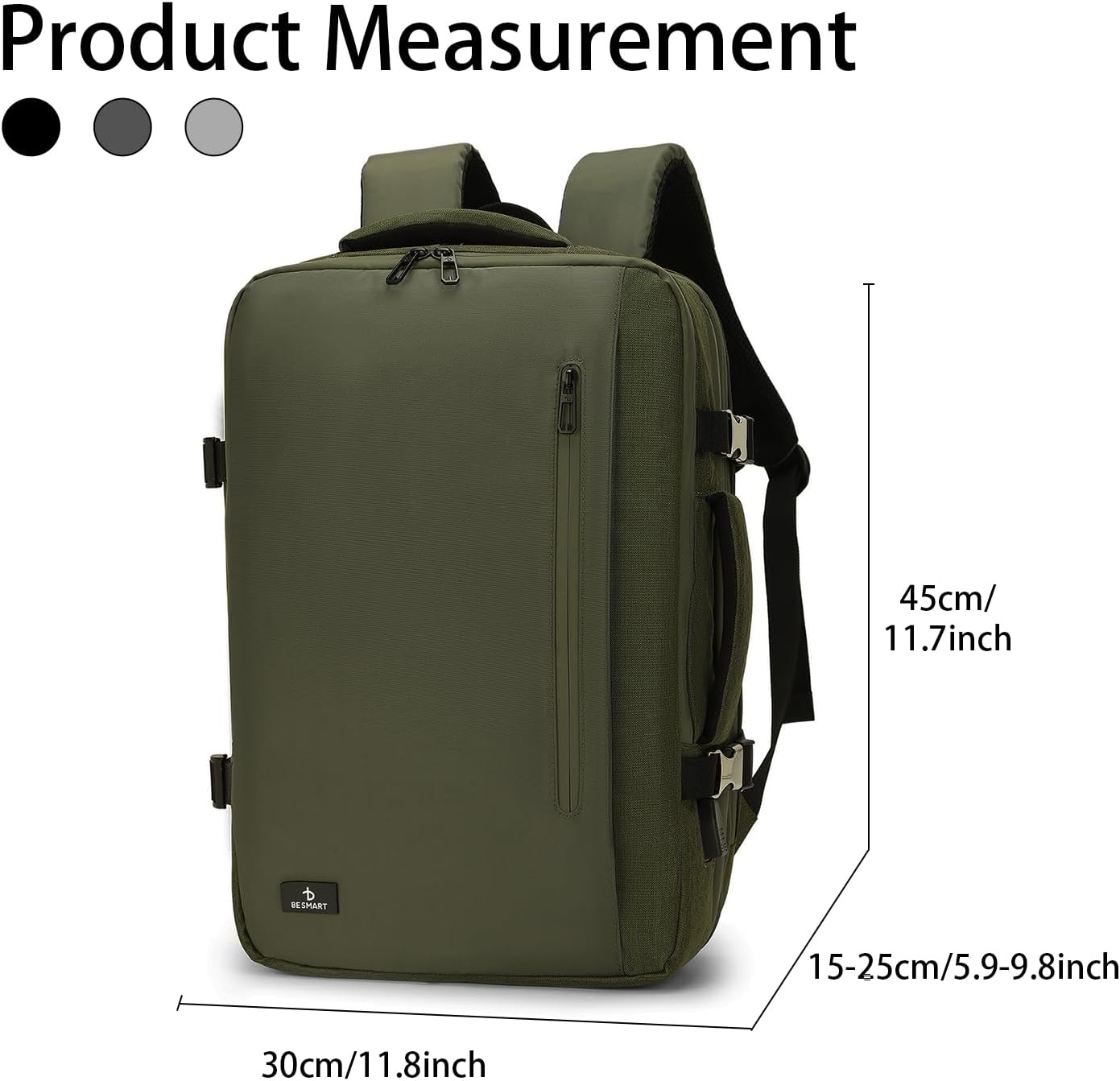 BESMART 50L Large Extendable Travel Backpack for Men Women, Flight Approved Carry on Backpacks fits 17”Laptop, TSA Waterproof Bags with USB Charger Port/Washbag Cube/Anti-Thief Bag/Luggage sleeve
