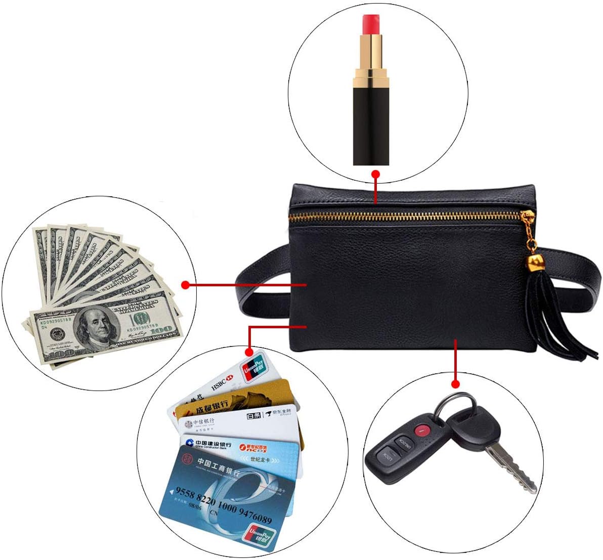 Goclothod Faux Leather Fanny Pack Women Waist Bag Small Purse Belt Bum Bag