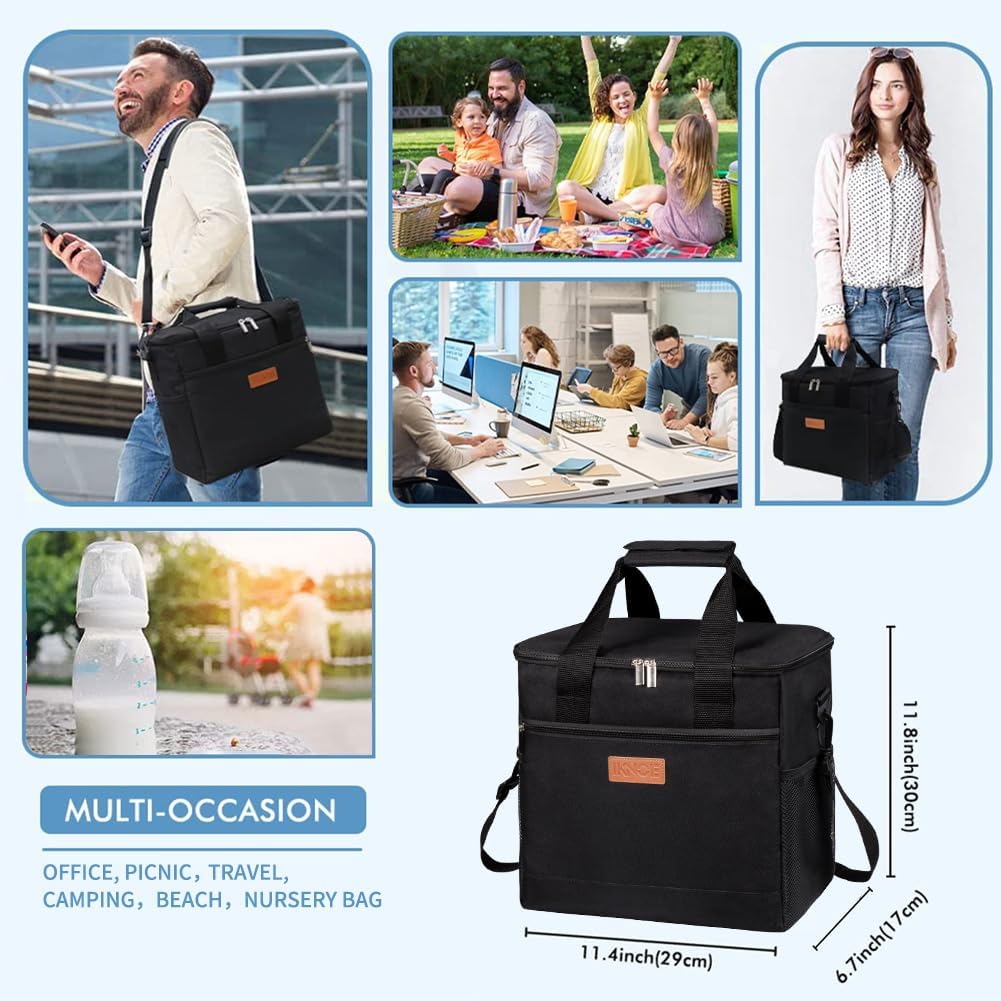 iknoe 24 Can Insulated Cooler Bag, Leakproof Lunch Tote Bag Black