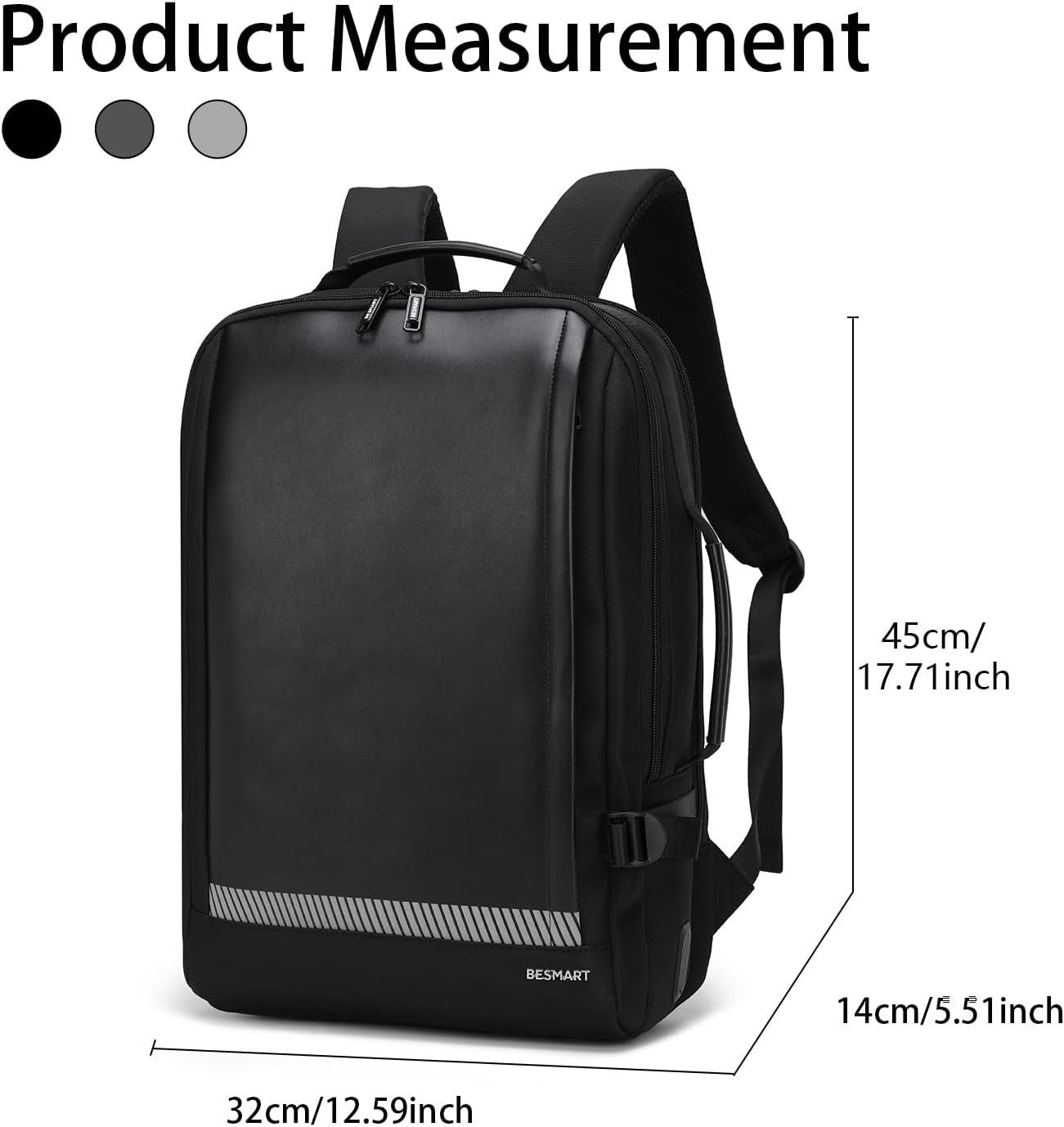 BESMART Waterproof Laptop Backpacks with USB Charging Port & Trolley Sleeve, Shockproof 15.6 Inch