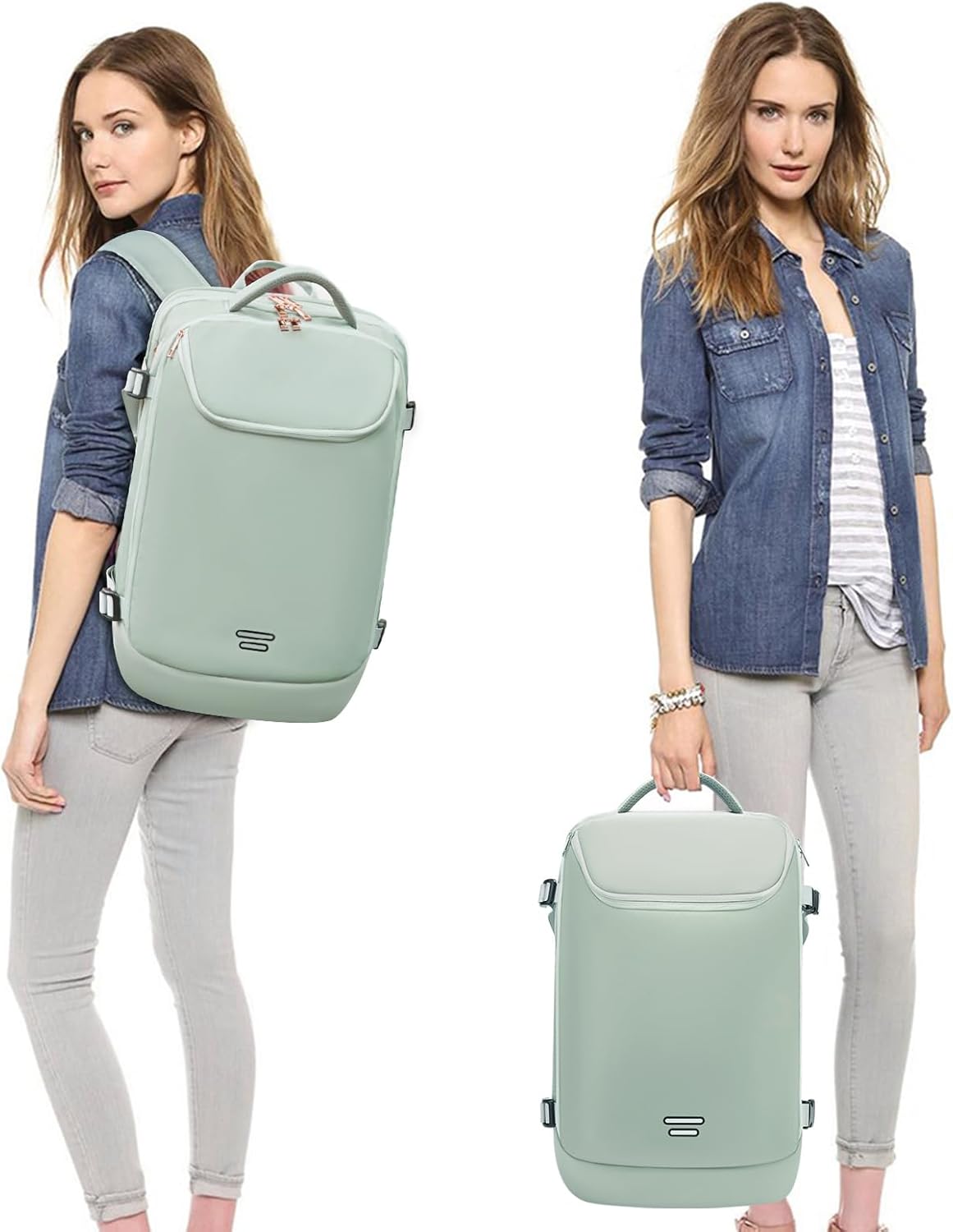 Travel Backpack for Women, 50L Extra Large Capacity Backpack with USB Charging Port, Expandable 17.3 inch Laptop Backpack Mochila Flight Approved, Casual Daypack for Weekender,Green