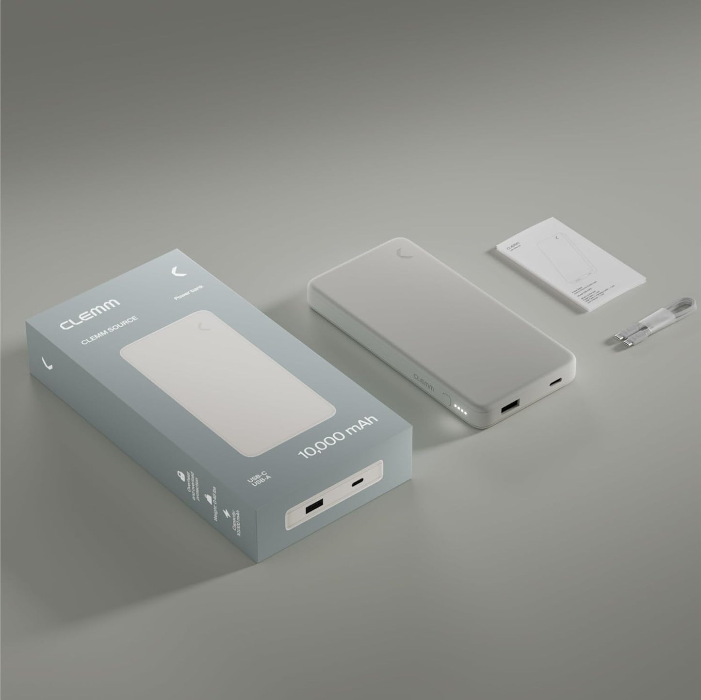 Clemm Portable Charger 10,000mAh Dual Port (USB-A, USB-C), Travel Essential, Quick Charging Power Bank for iPhone 16/15/14/13/12/11/X, Samsung Galaxy, iPad, Google Pixel, and More, Ivory
