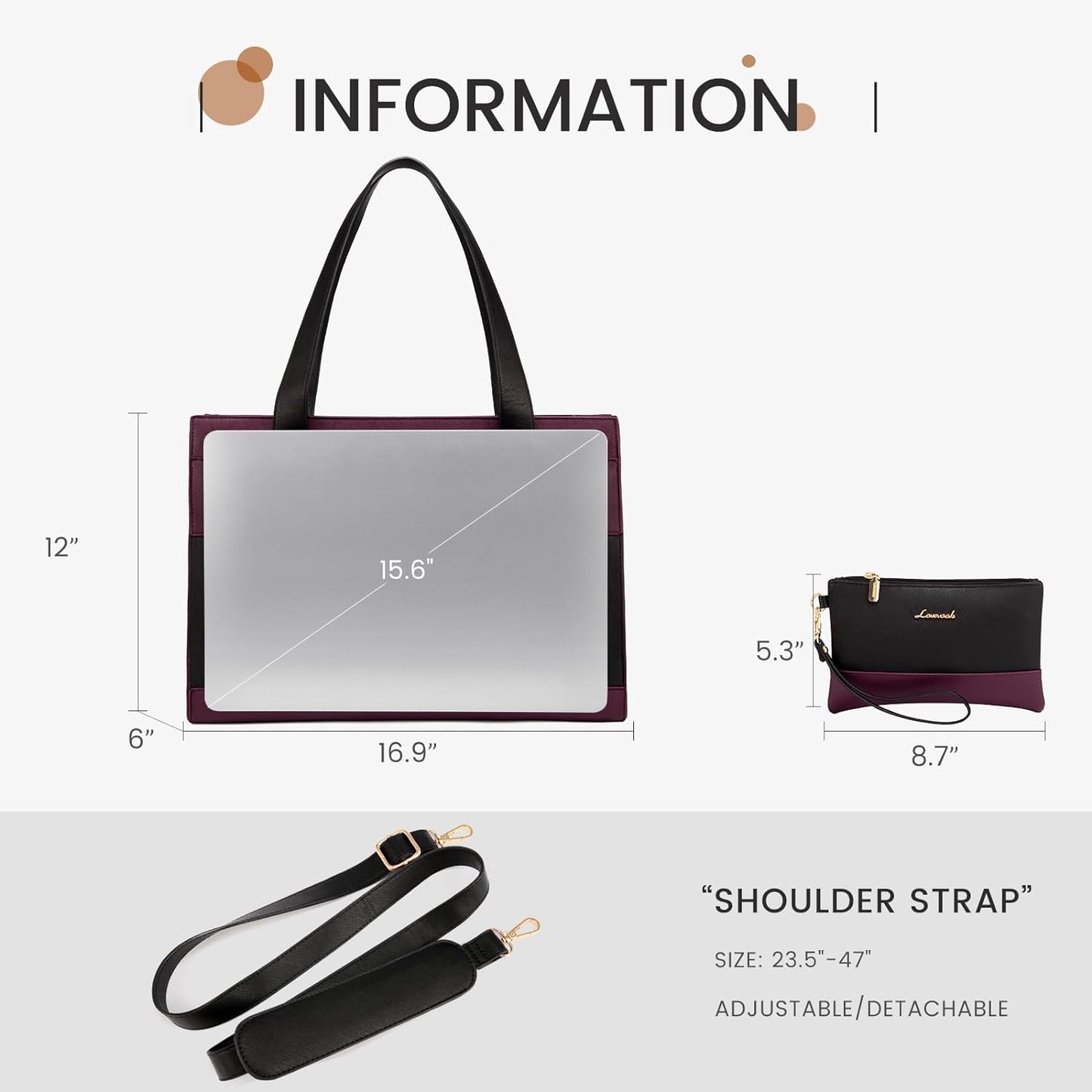 LOVEVOOK Laptop Bag for Women 15.6 Inch Tote Work Professional Leather Computer Briefcase