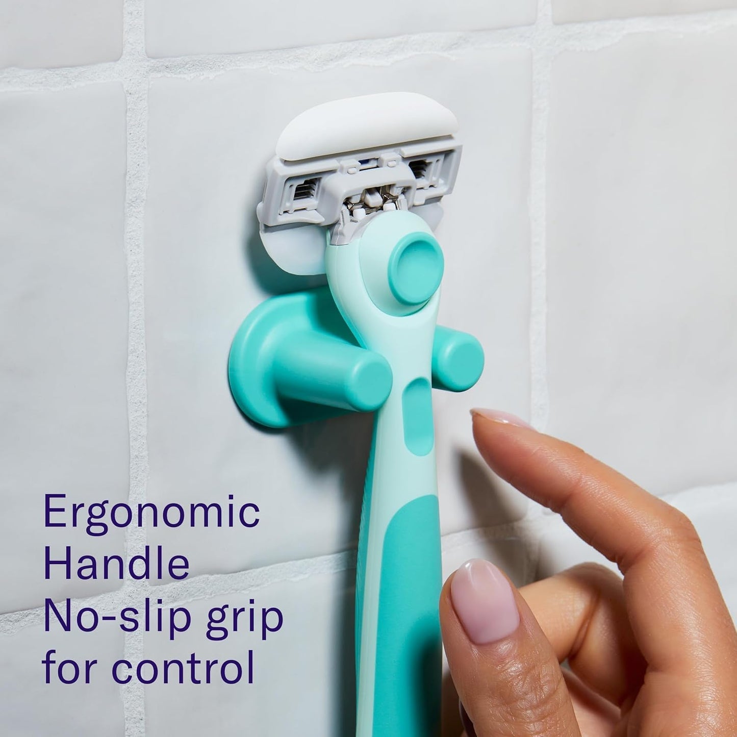 Flamingo Moisture Plus Women's Razor Set - No Shave Gel Needed - Razor Handle, 4 Blade Refills, Shower Holder - Seafoam