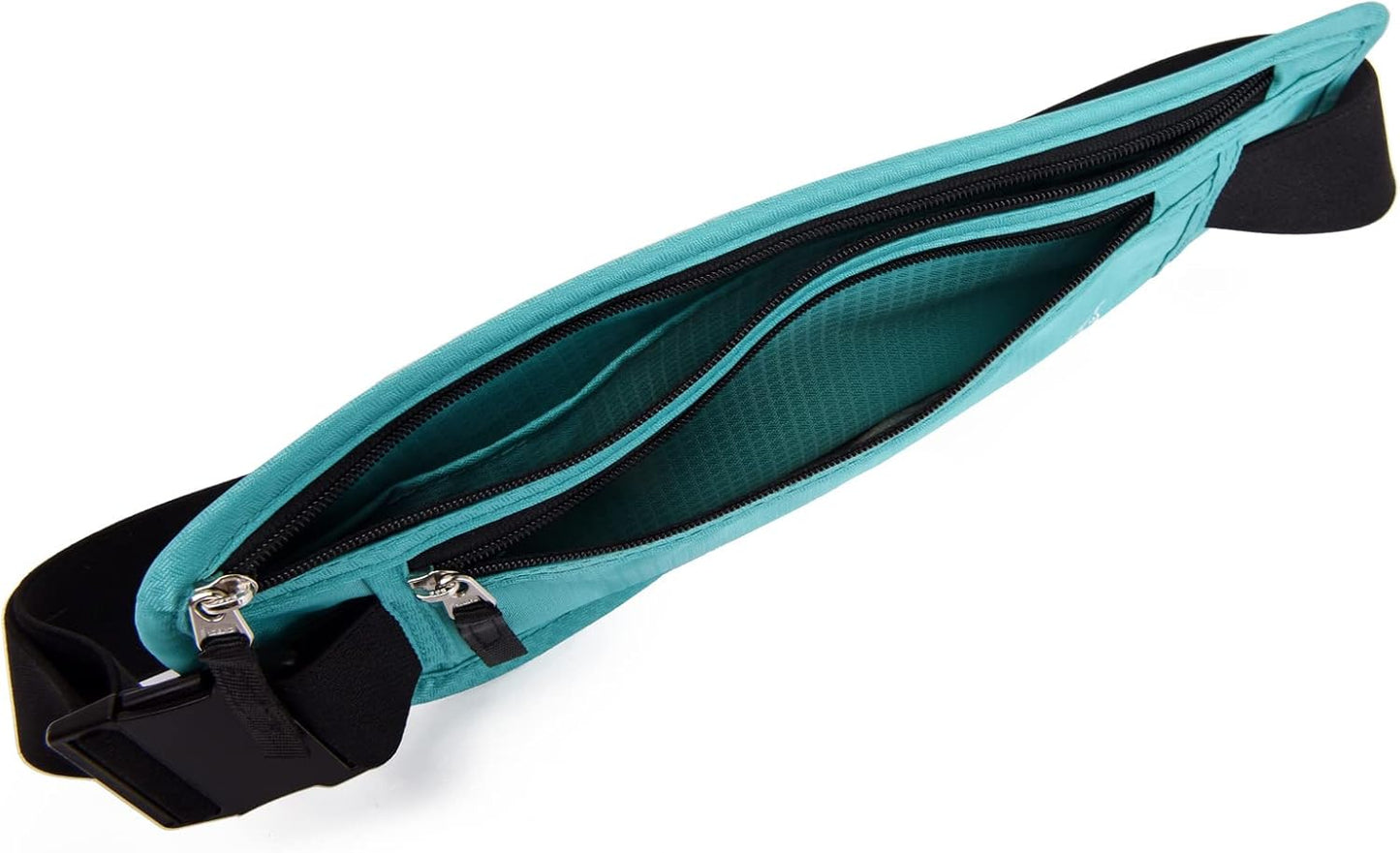 RFID Blocking Money Belt for Men Women, Slim Fanny Pack for Travel,Running,Conceal Waist Wallet for Passport Holder,Phone,Cash(Black Mint Green)