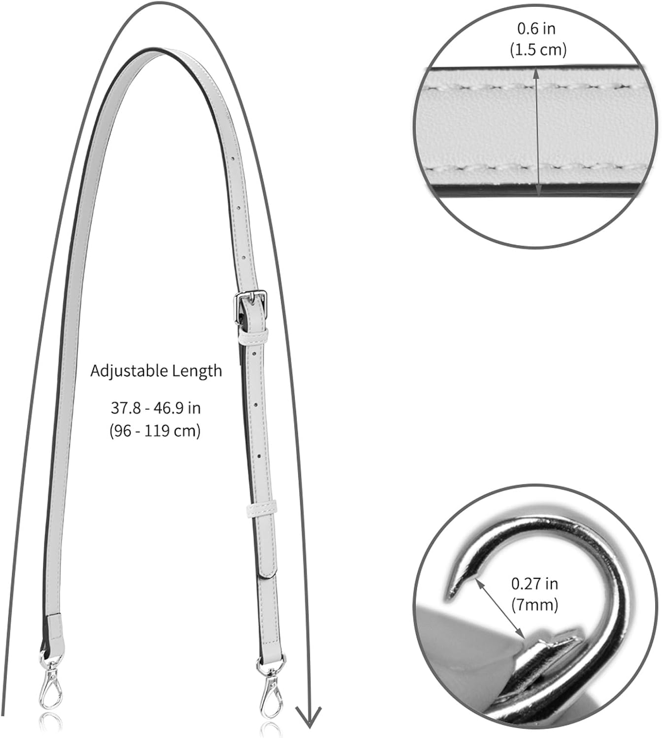 Allzedream Leather Purse Strap Replacement Crossbody Handbag Long Adjustable (White, Silver Hardware)