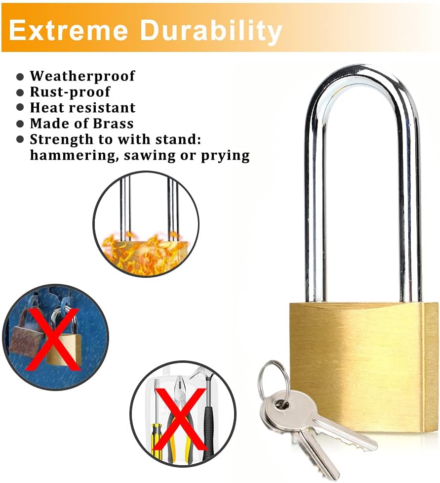 ABRAFOX Lock Solid Brass Keyed Different Long Shackle Padlock -(1-9/16 inch 40mm 2pack