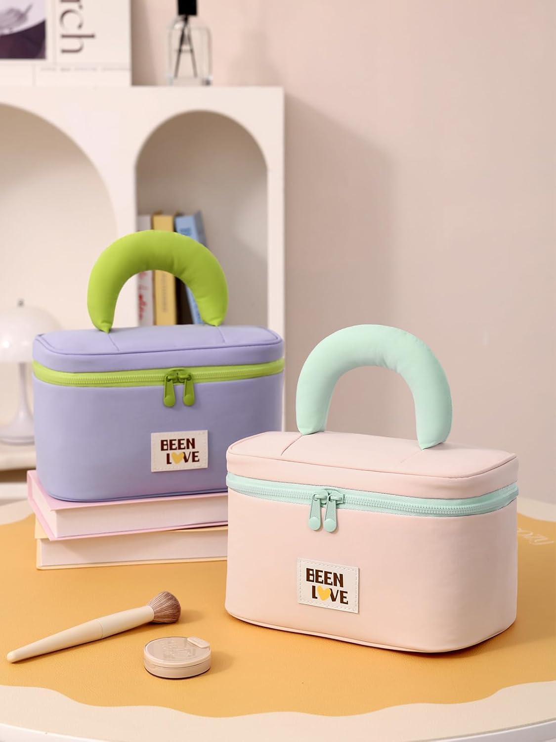 Travel Makeup Bag Cute Cosmetic Bag for Women Large Capacity Makeup Case Organizer Bag Toiletry Bag Portable Waterproof Make Up Bags with Handle and Divider, Purple