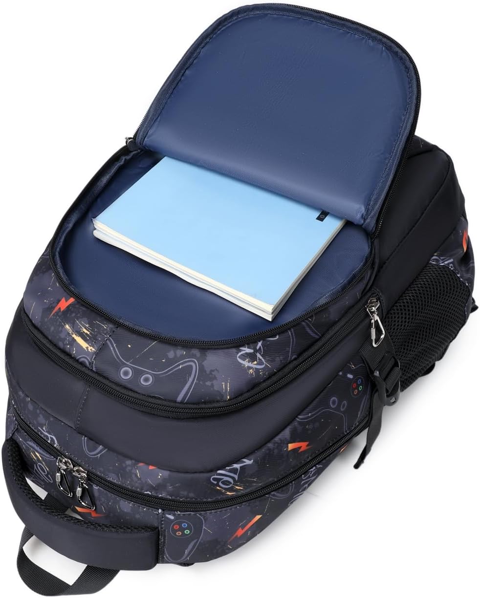Boys Backpack for Elementary Kids Bookbag Middle School Bags Heavy Duty Soccer Laptop Durable Waterproof 18 In (4-Flame Game)