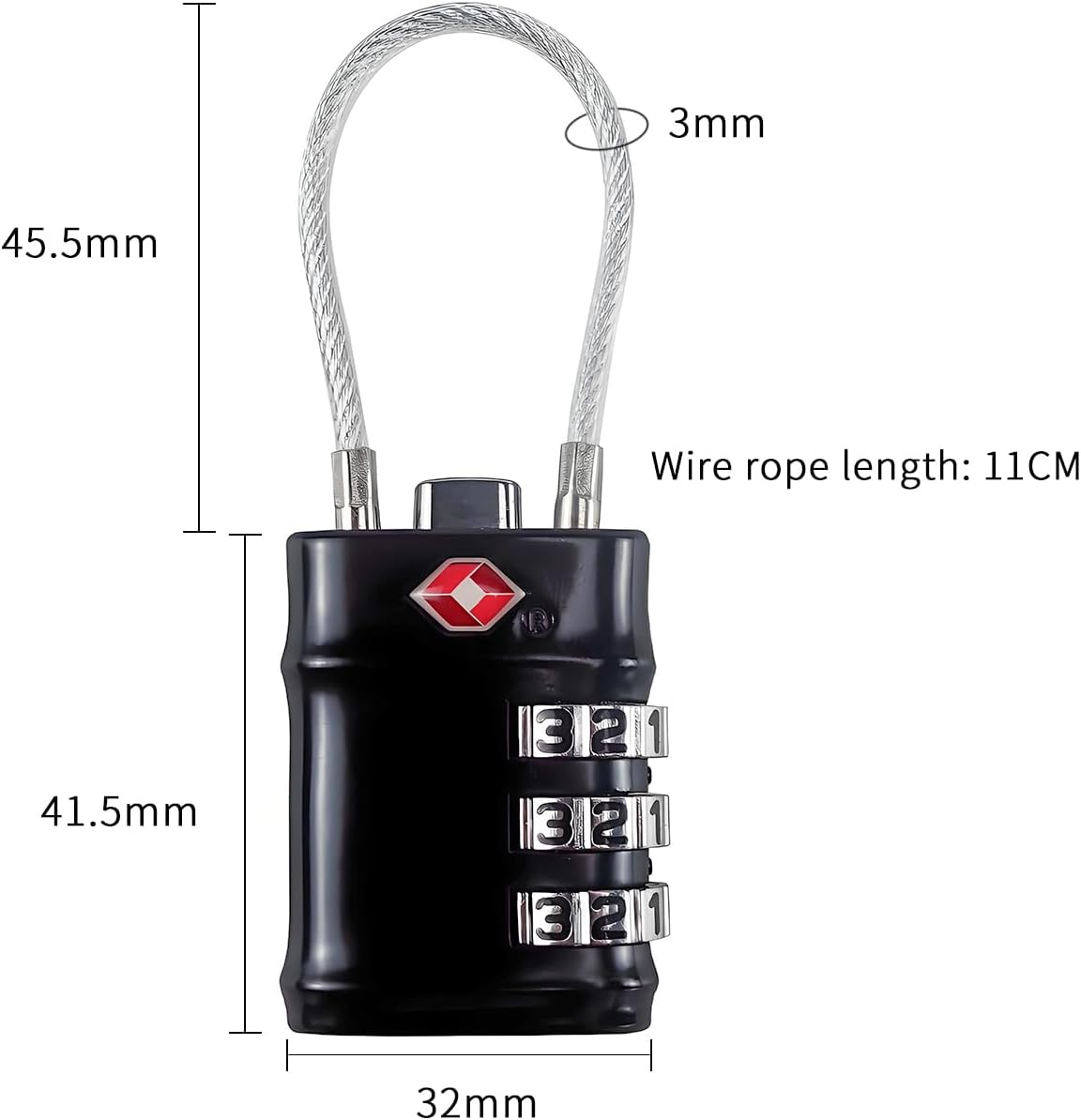 TSA Approved Cable Luggage Locks, 3 Digit Combination Padlocks, Travel Lock for Suitcases Bag, Alloy Body, Travel Accessories (Black 4 Pack)