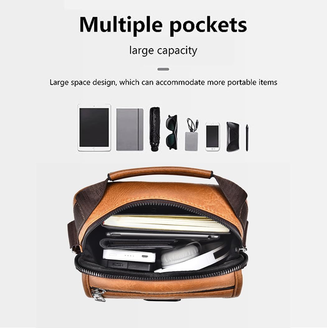 Zipper Buckle Leather Messenger Bag Vintage Handle Shoulder Crossbody Purse Genuine Leather for Daily Office Use