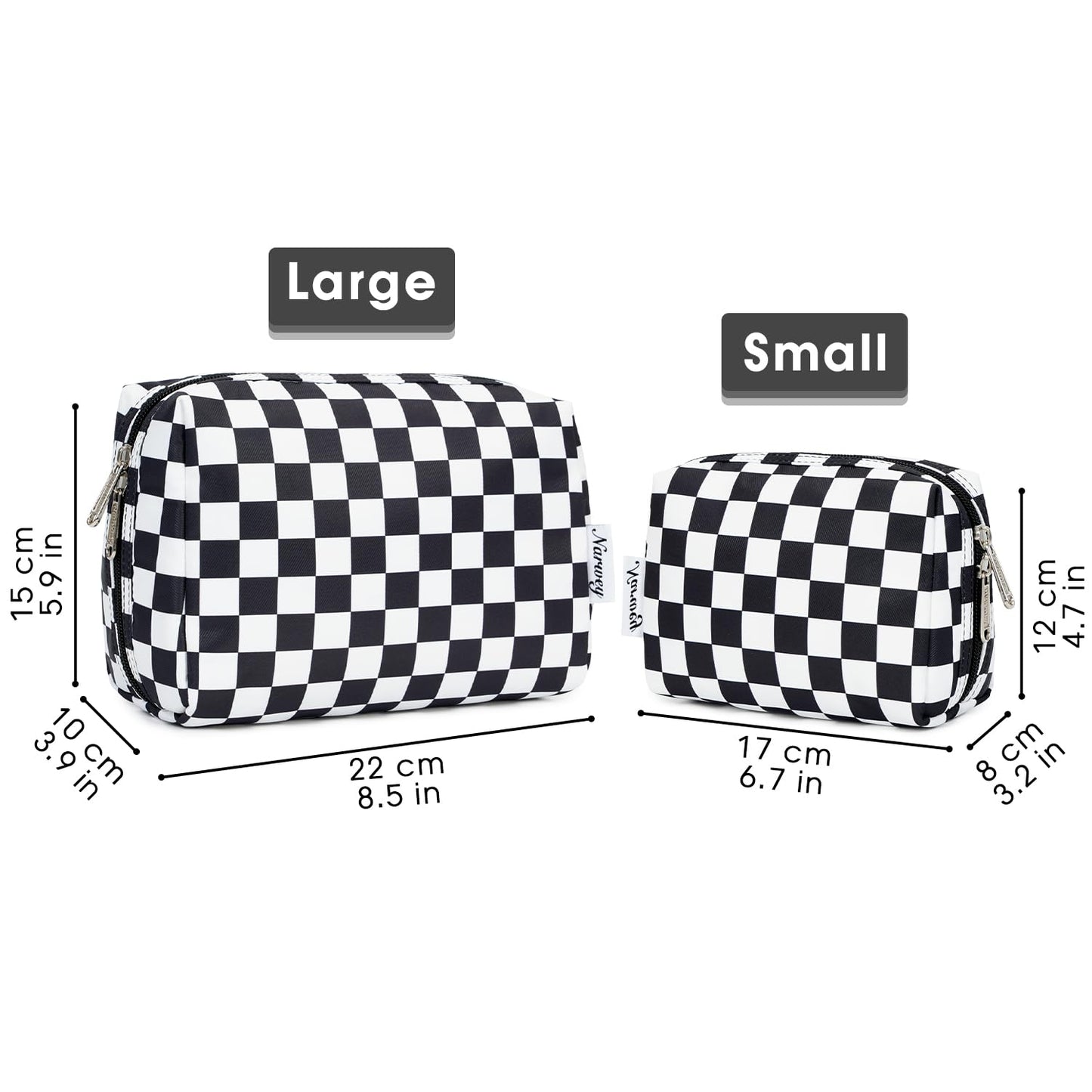 Narwey Checkered Makeup Bag Travel Cosmetic Bag Organizer Toiletry Bag Make Up Bags with Compartments for Women Girls (Large, Black Checkerboard)