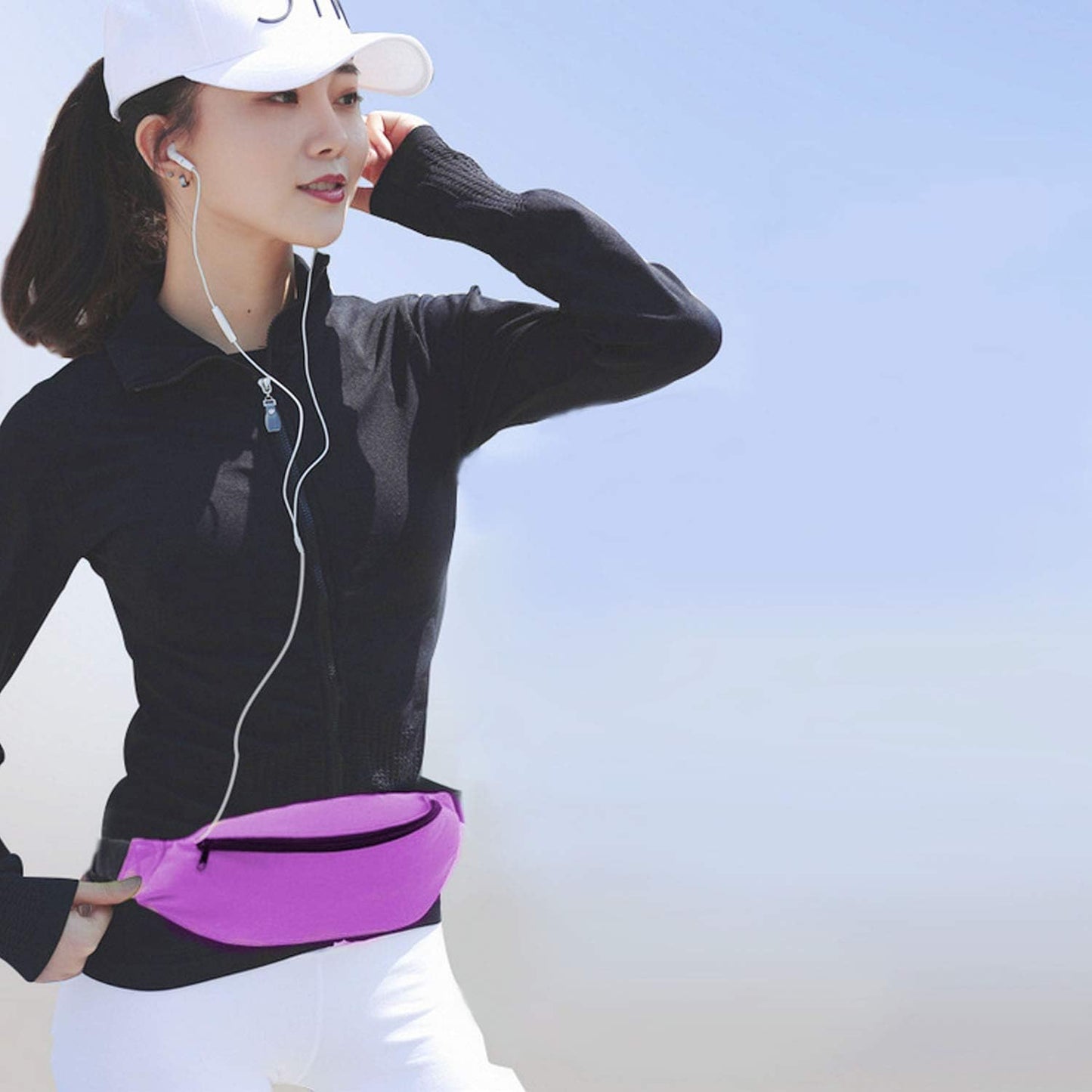Unisex Men Women Fashion Sporty Multi-purpose 2-Zipper Waist Belt Bag Fanny Pack Adjustable Strap for Sport Hiking Traveling Passport Wallet (Purple)