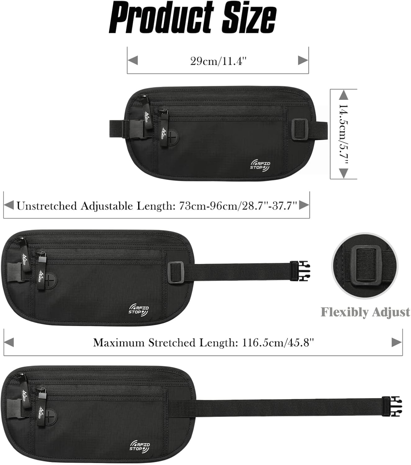 MoKo Secure Travel Money Belt, Undercover Hidden RFID Blocking Travel Wallet, Anti-Theft Passport Wallets for Men Women