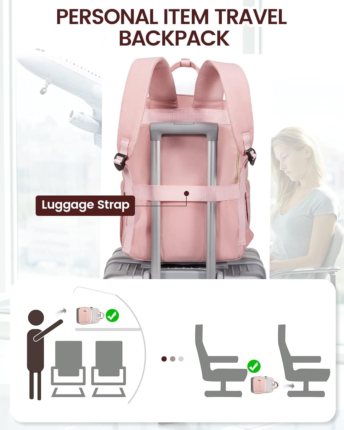 LOVEVOOK Backpack for Women,Laptop Backpack Women,Fits 15.6 Inch Laptop Bag,School Backpacks,Fashion Travel Work Anti-theft Bag,Waterproof Business Computer College Backpack Purse,Grey-Pink-Grey