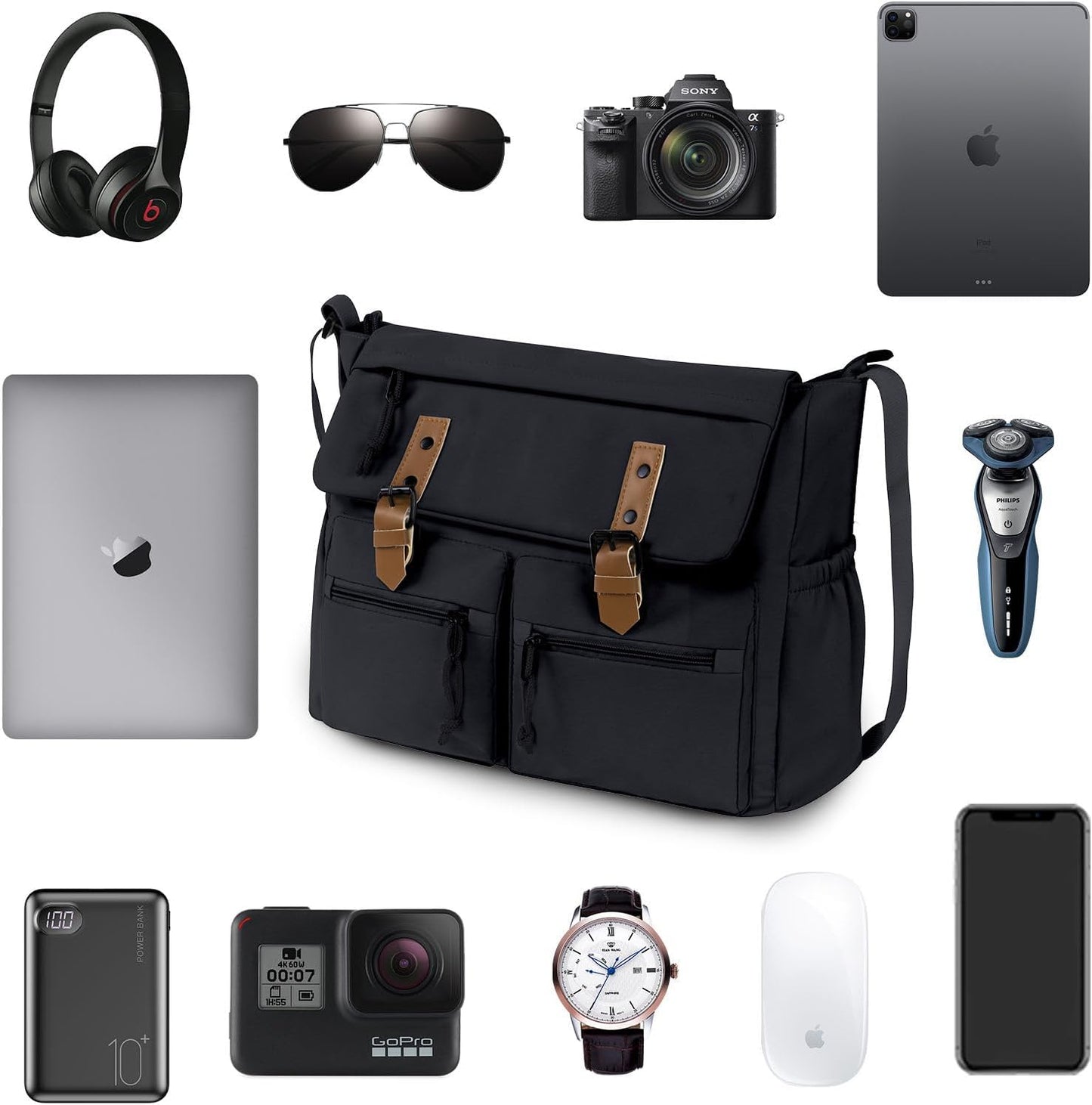 Travel Messenger Bag for Women Men: Durable Canvas Crossbody Handbag with Adjustable Strap Lightweight Laptop Purse