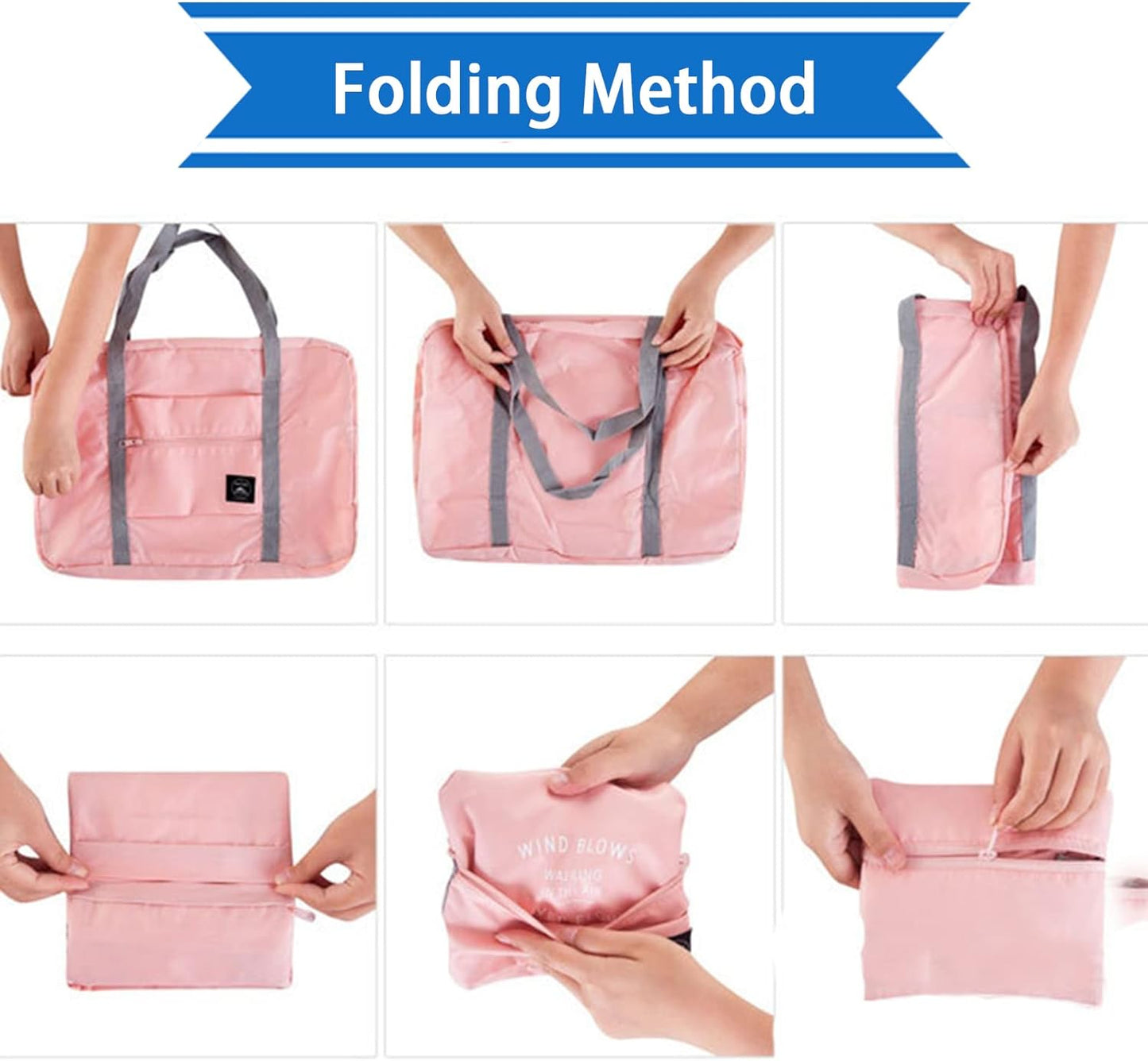 2PCS Travel Duffle Bag Tote Carry on Bag Nylon Lightweight Foldable Travel Bag Water Resistant Sports Gym Duffle Weekender Overnight Bag (Pink+Green+2Pe bag)