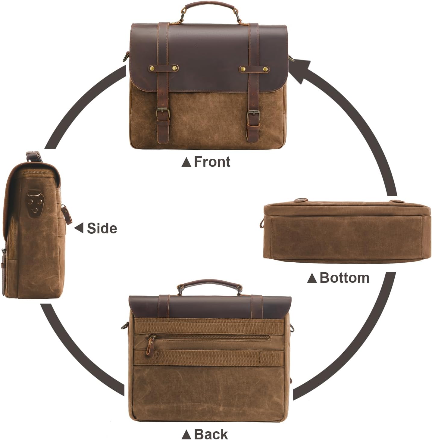 Mens Messenger Bag Waxed Canvas Laptop Briefcase 16“ Vintage Genuine Leather Crossbody Bags Waterproof Satchel Shoulder Bag