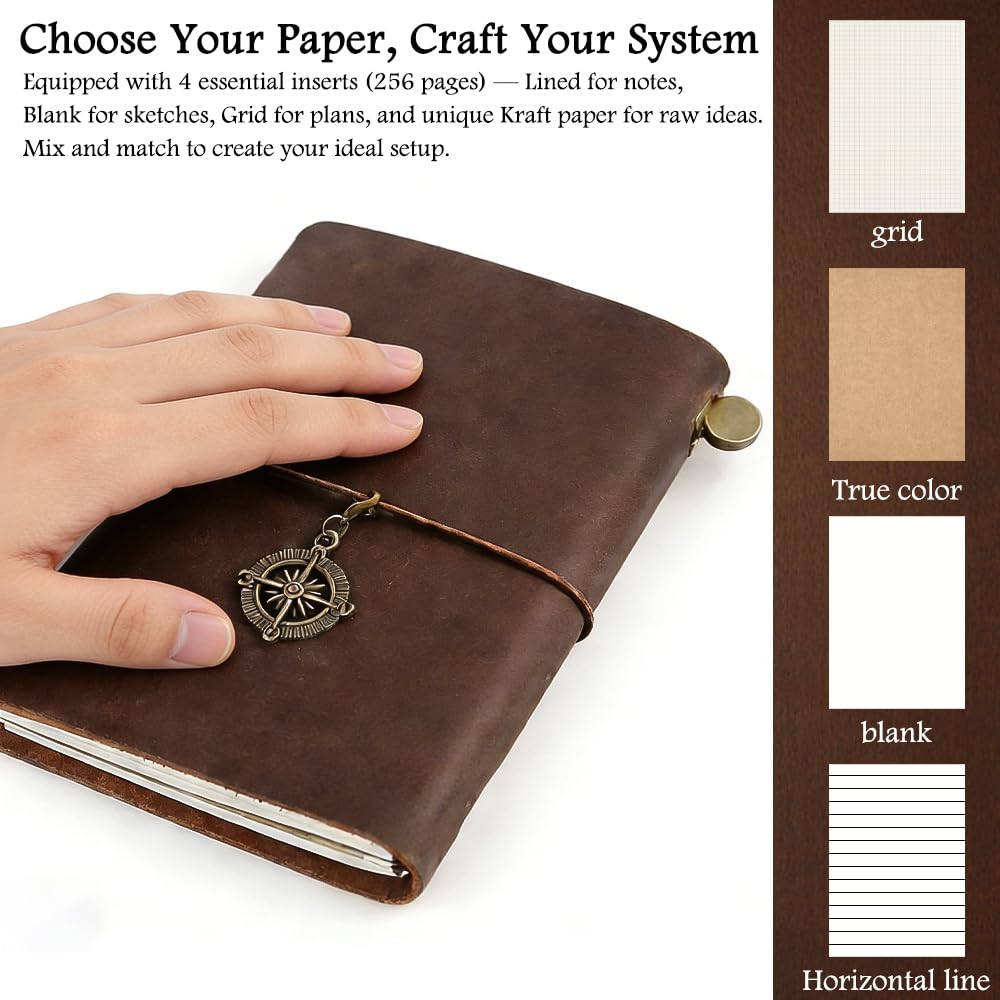 Leather Journal Refillable Notebook Travel Journal Passport Travelers 5.3"