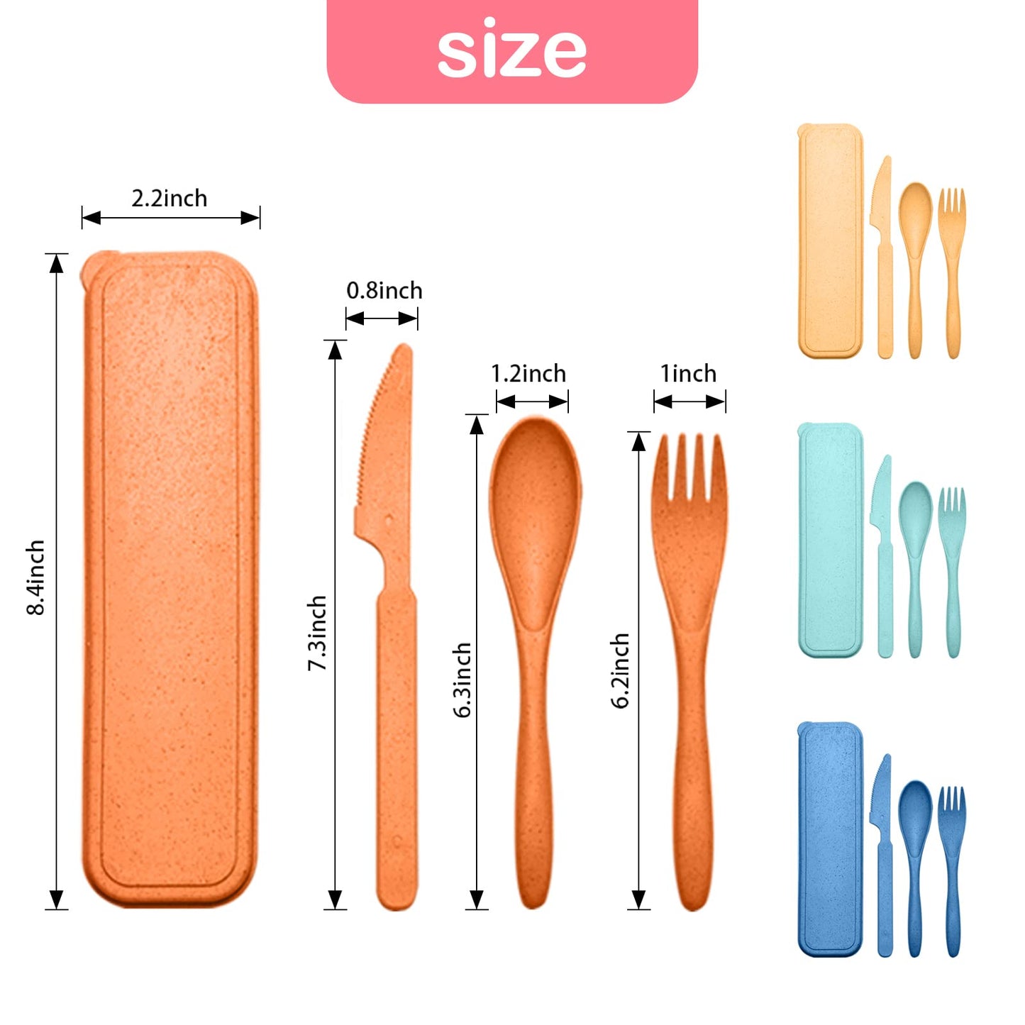Reusable Travel Utensils Set with Case, 4 Sets Wheat Straw Portable Knife Fork Spoons Cutlery