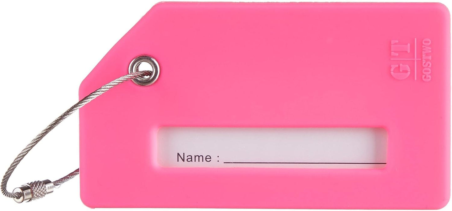 Gostwo 2 Pack Silicone Luggage Tags for Suitcases, 26 Initial Letter Baggage Labels Handbag School Bag Suitcase Instrument Tag with Stainless Steel Loop(Rose Hermosa)(Airplane)